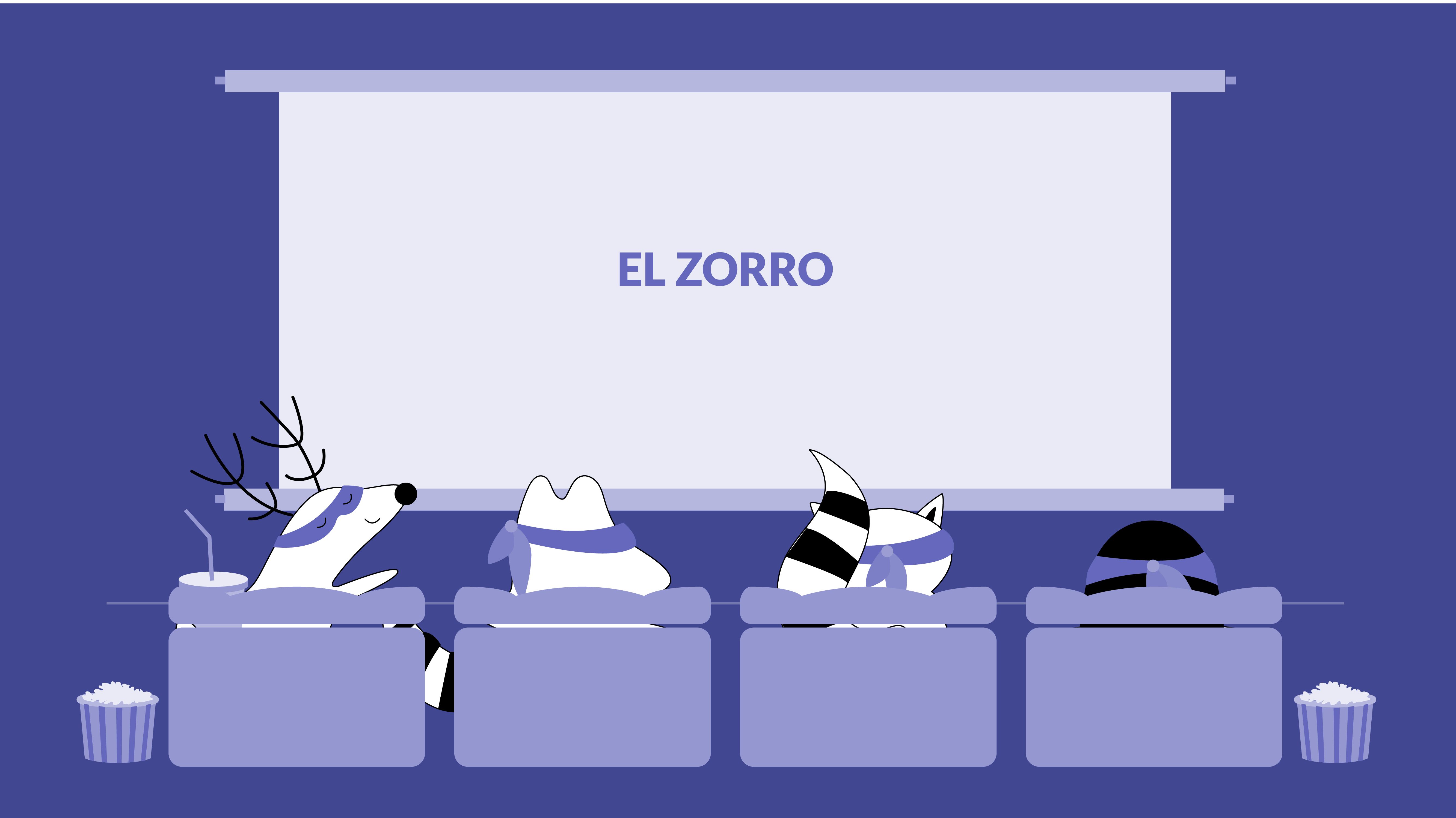 Soren and Pocky are at the cinema, watching a movie called “El Zorro.”