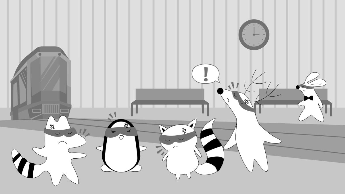 Soren, Iggy, Benji, and Pocky are at the train station, all look angry and upset because they’ve missed their train.