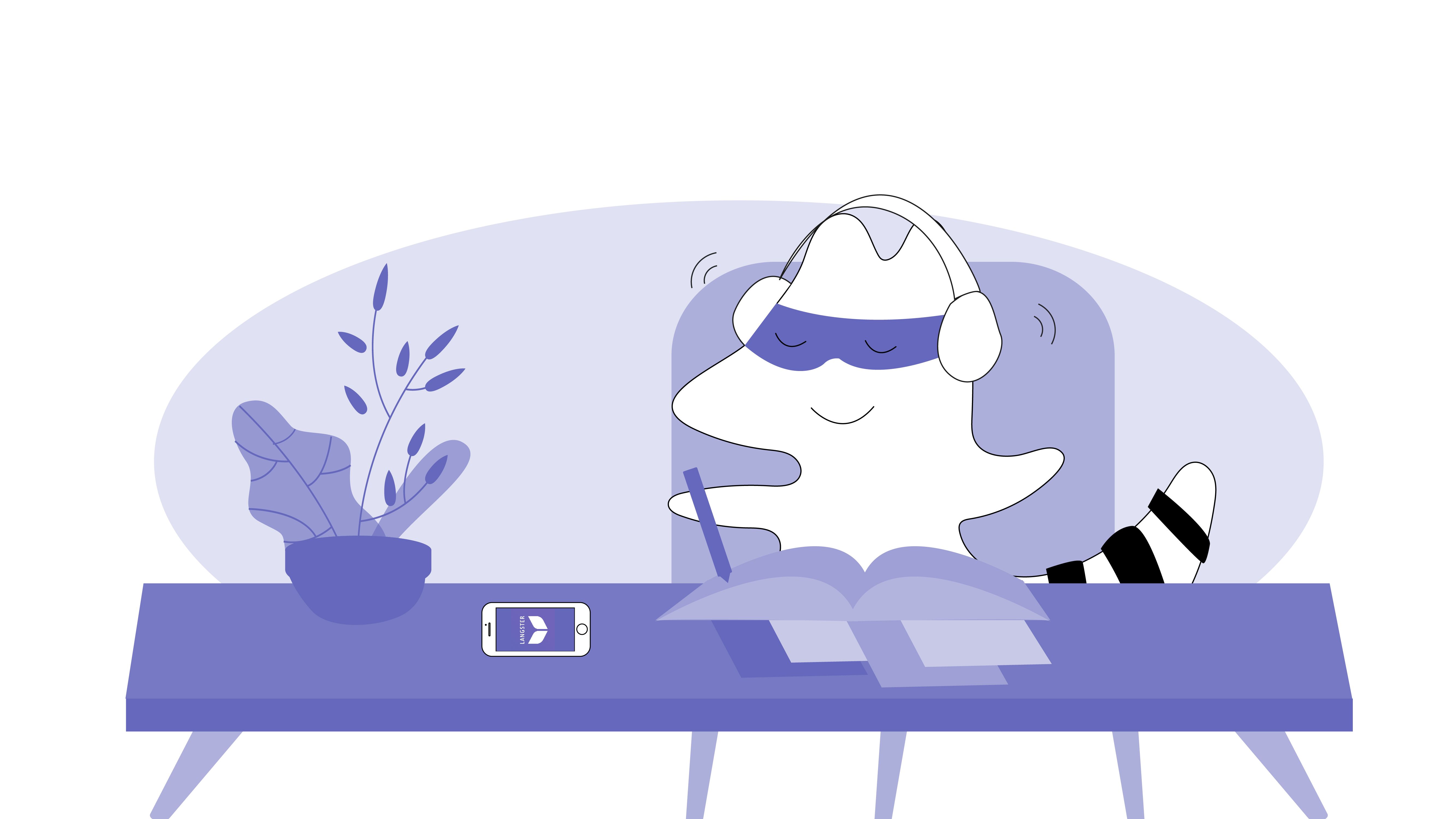 Iggy takes notes in her notepad while listening to the podcast.