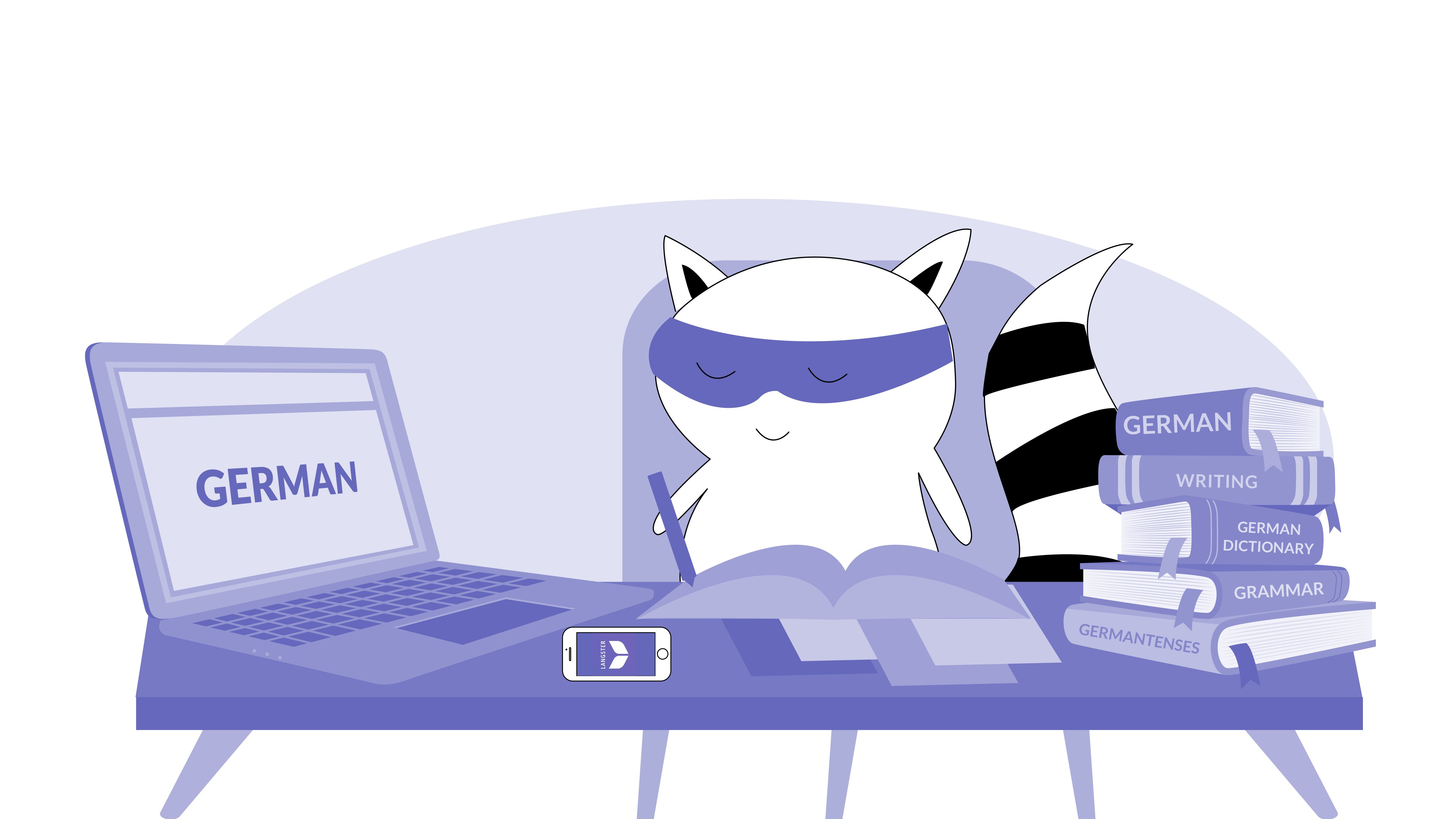 Benji uses the Langster app to prepare for the German test.