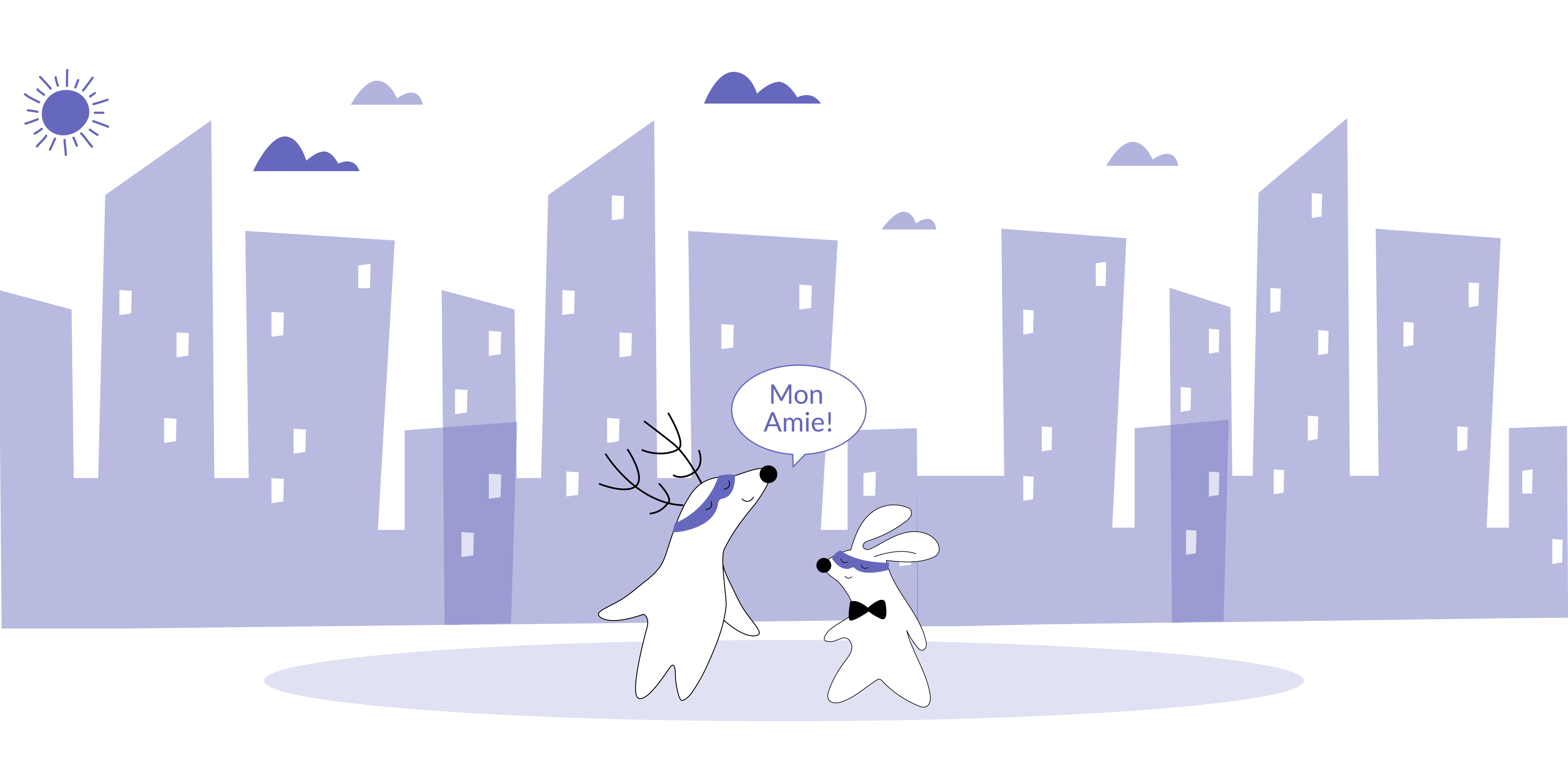Soren seeing Mr. Rabbit in the street, saying: “Mon Amie!”