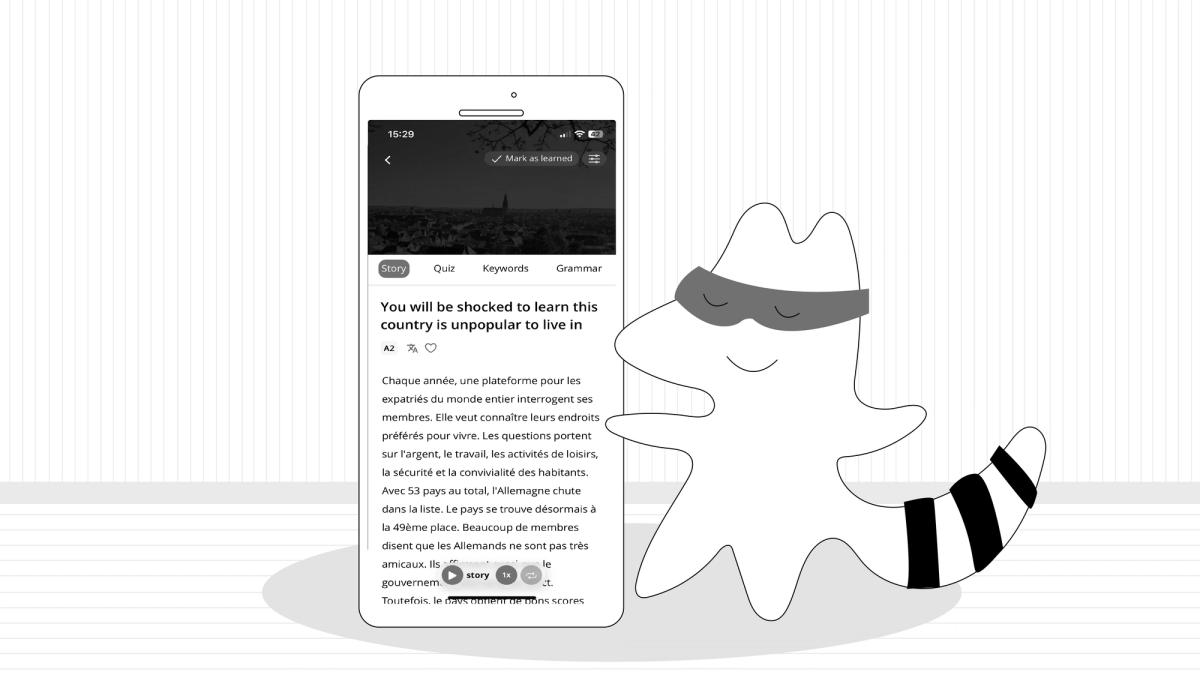 Iggy reads a French story using the Readle app.