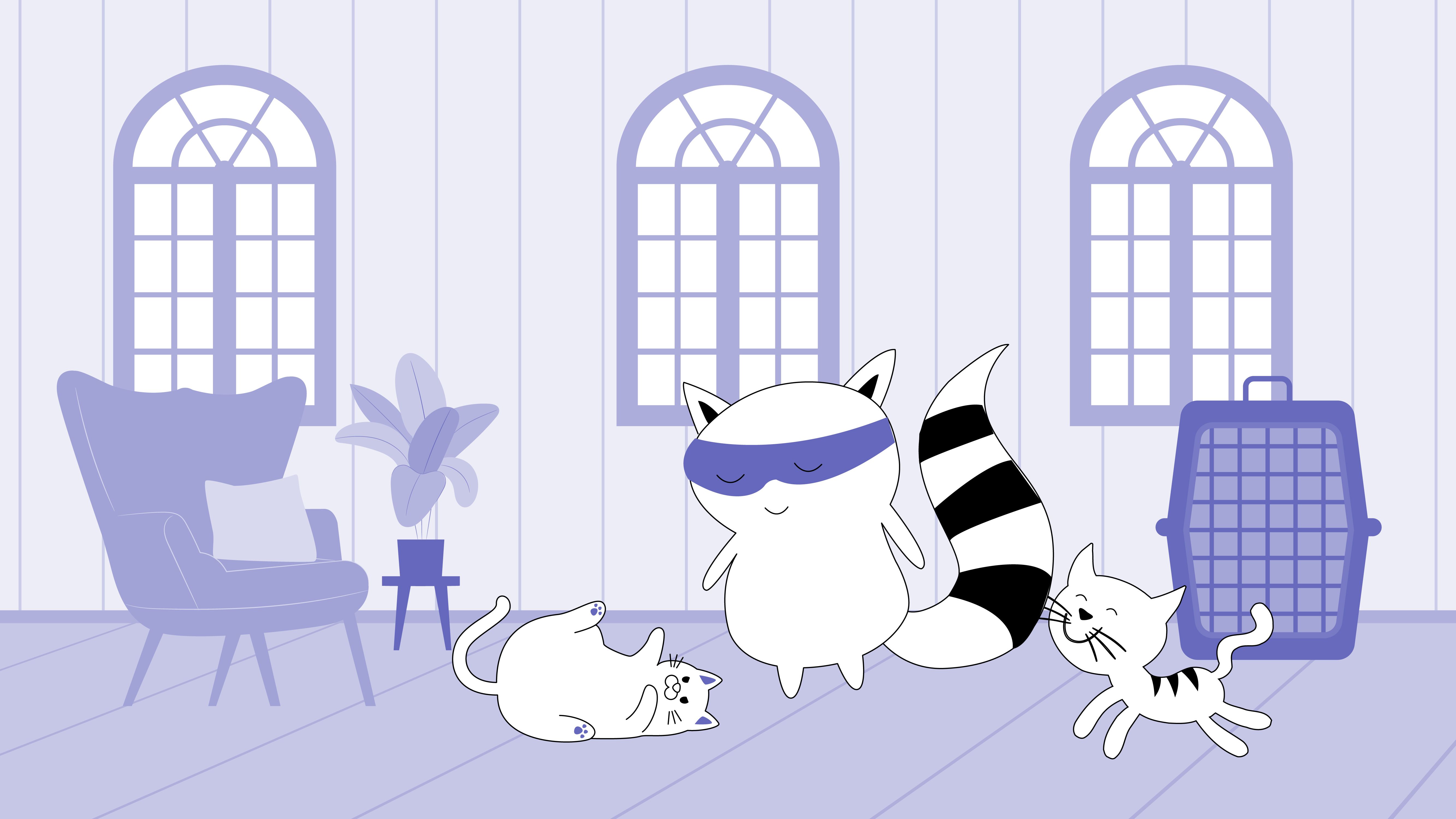 Benji is petting a bunch of cats at home.