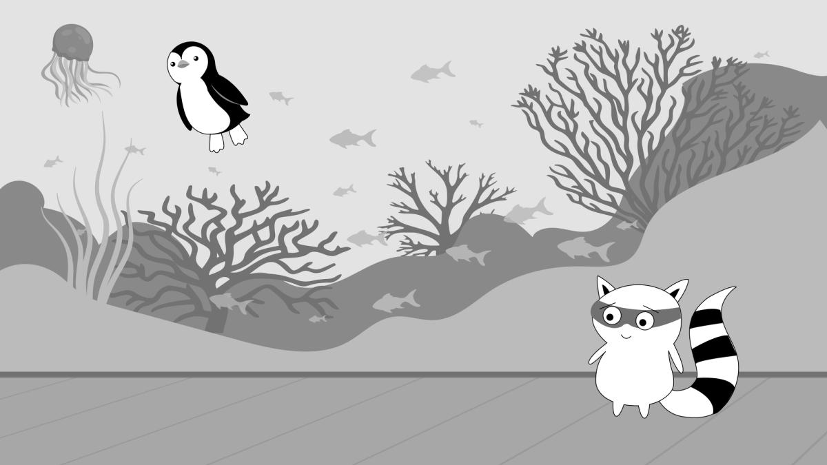 Benji is at the aquarium, in awe, watching jellyfish and penguins.