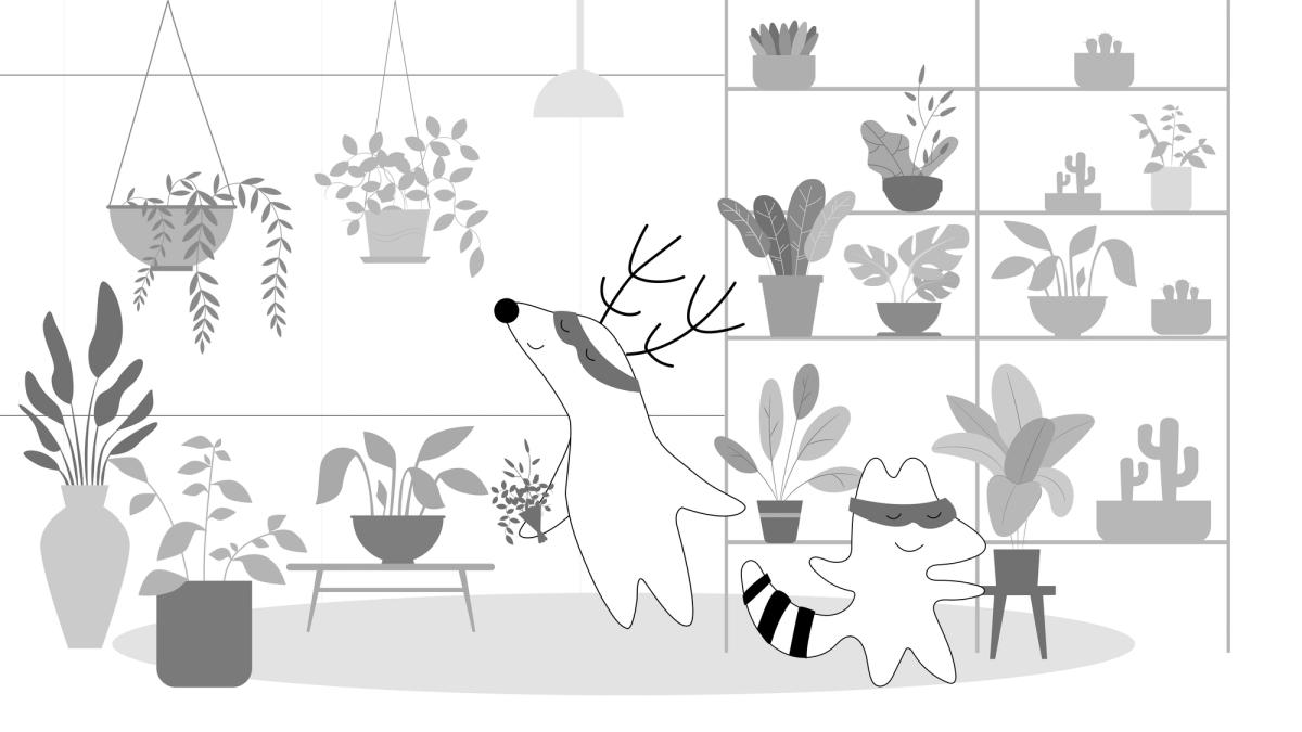Iggy and Soren having fun at a flower market