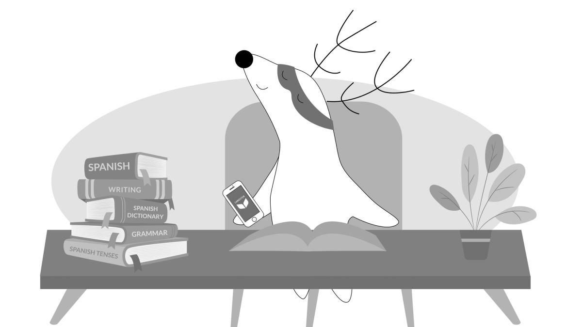 Soren uses the Langster app and a pile of books to learn Spanish.