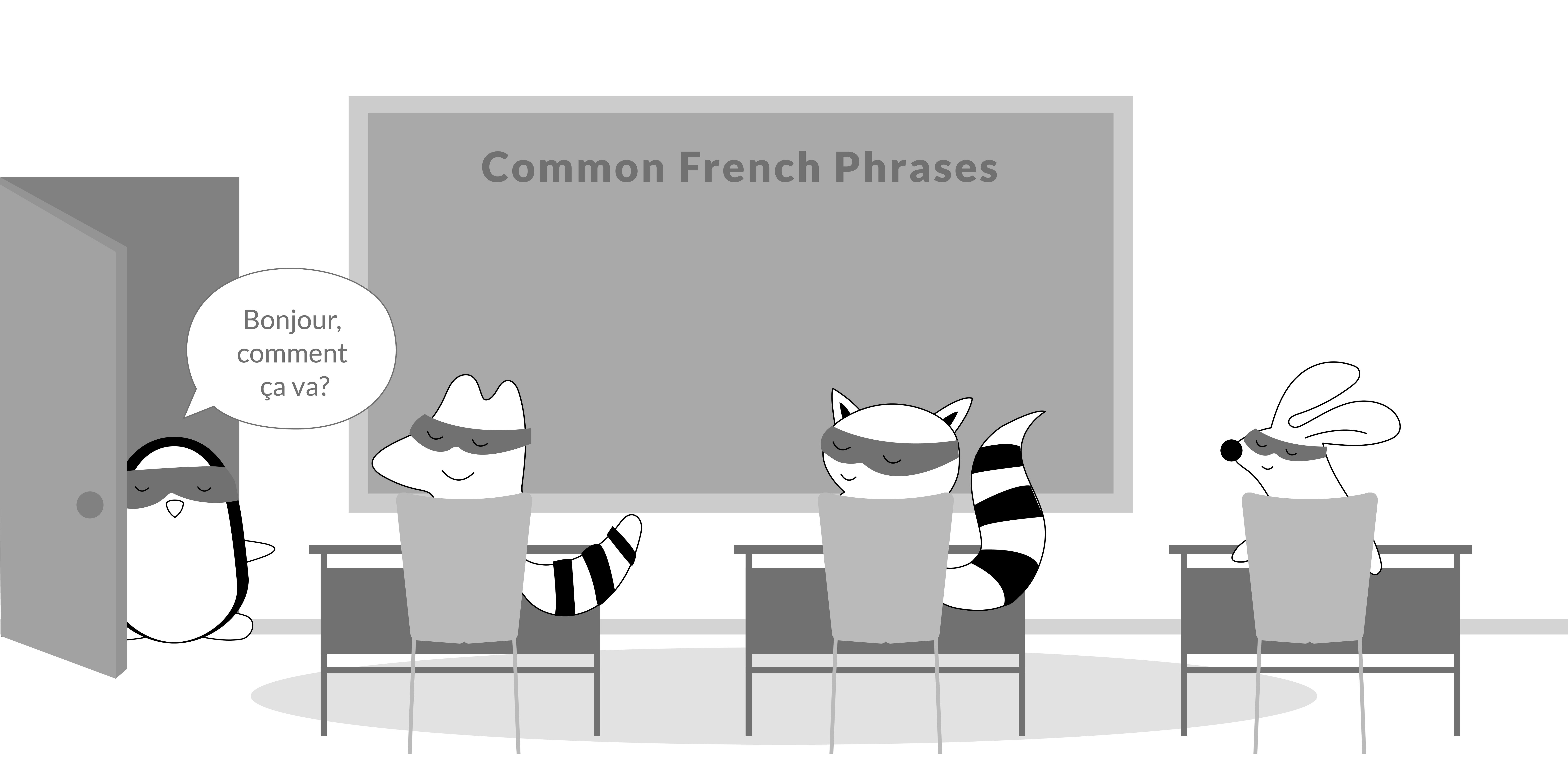 Iggy enters the classroom, where Soren and Pocky are waiting for her. She says, “Bonjour, comment ça va?”