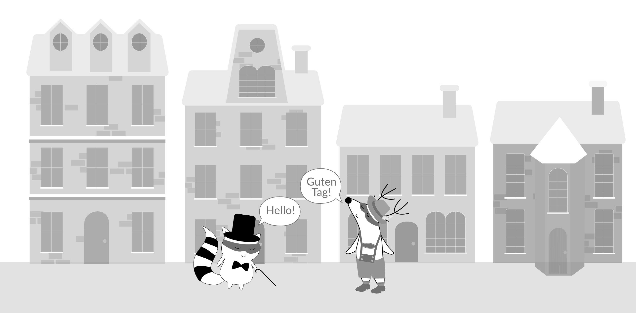 Two characters talking in different languages