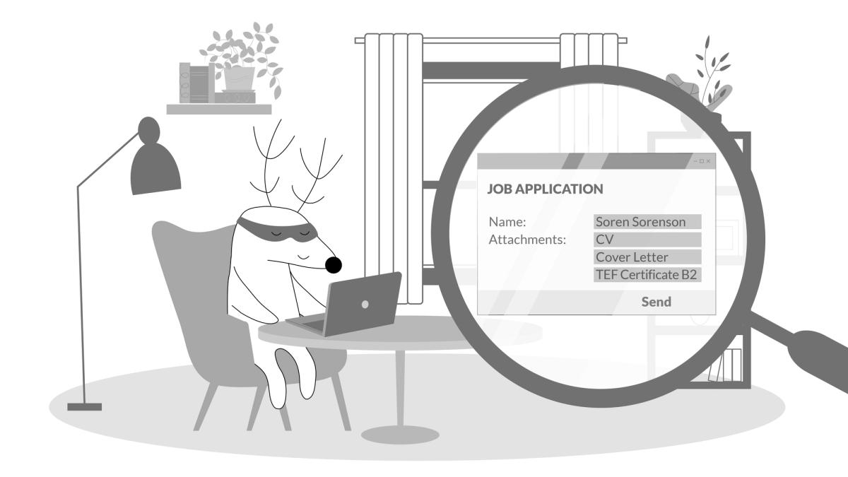  In Soren’s application email, we can see a TEF Certificate Level B2 attached. He clicks the Send button.
