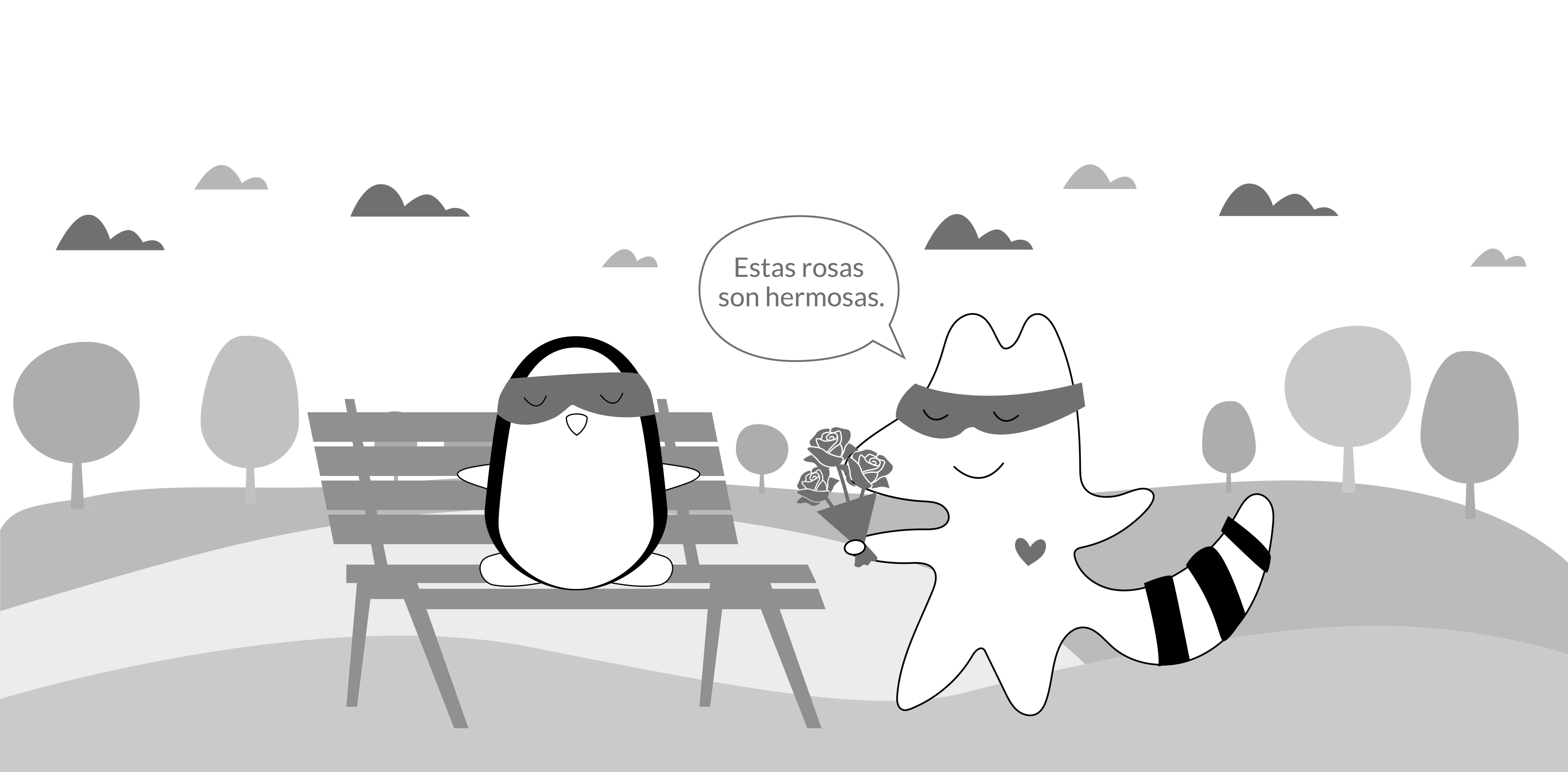 Iggy gives Pocky a bouquet of flowers, saying "Estas rosas son hermosas."