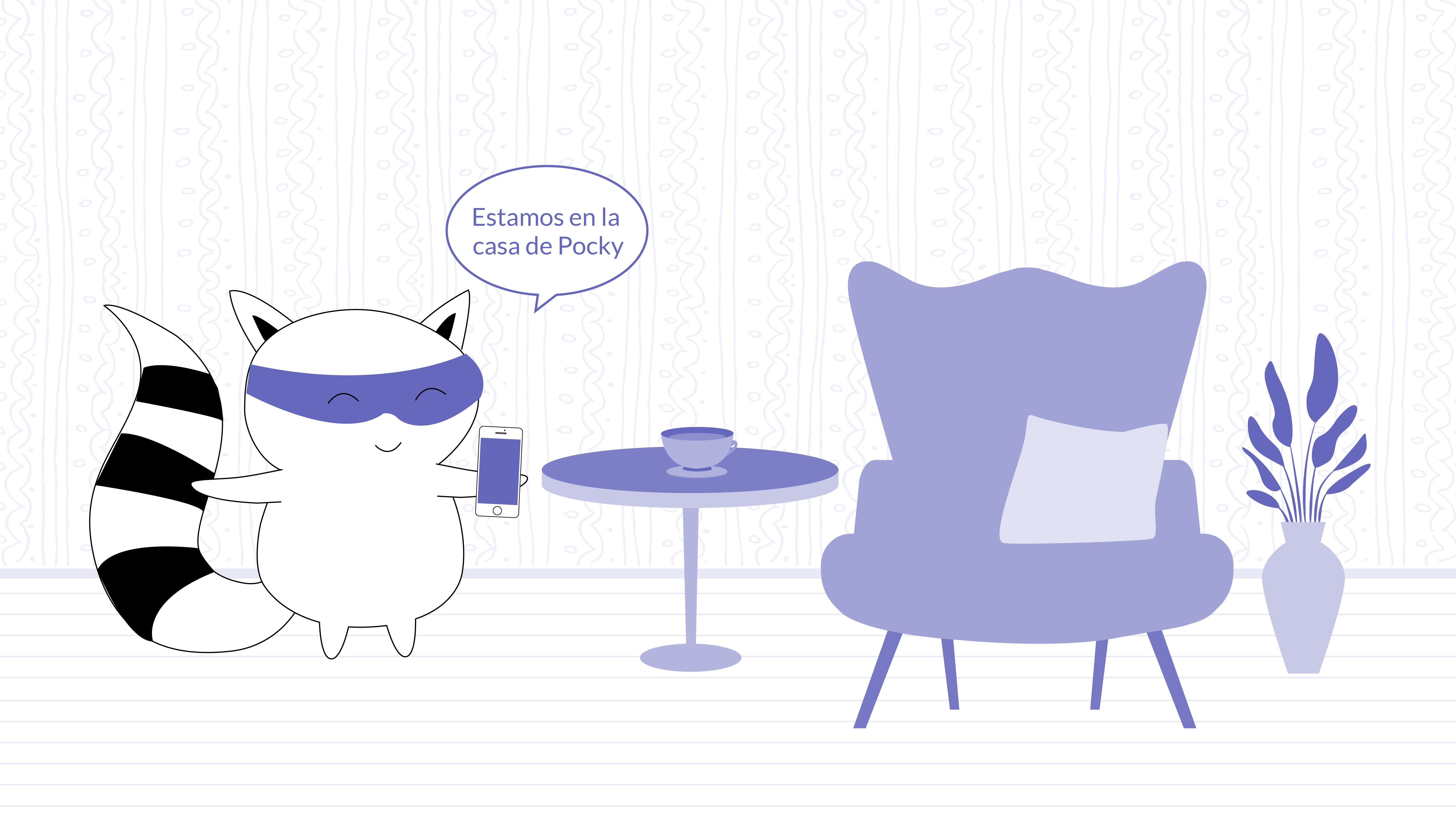 Benji speaks on the phone, saying, “Estamos en la casa de Pocky.”