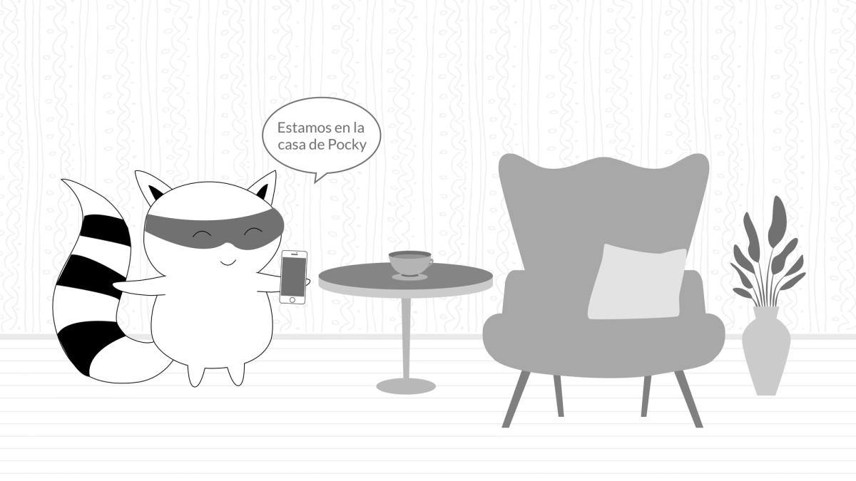 Benji speaks on the phone, saying, “Estamos en la casa de Pocky.”