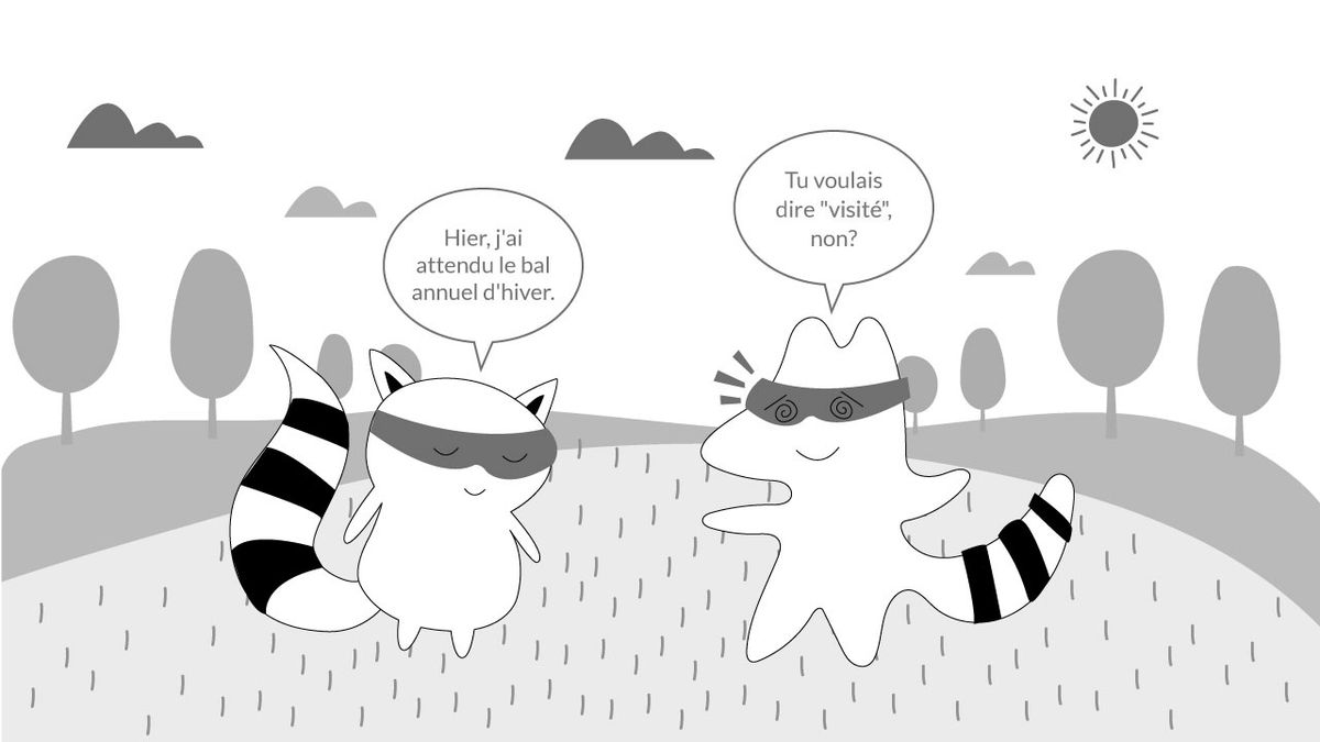 Character using the French word "attendre" instead of "visiter"