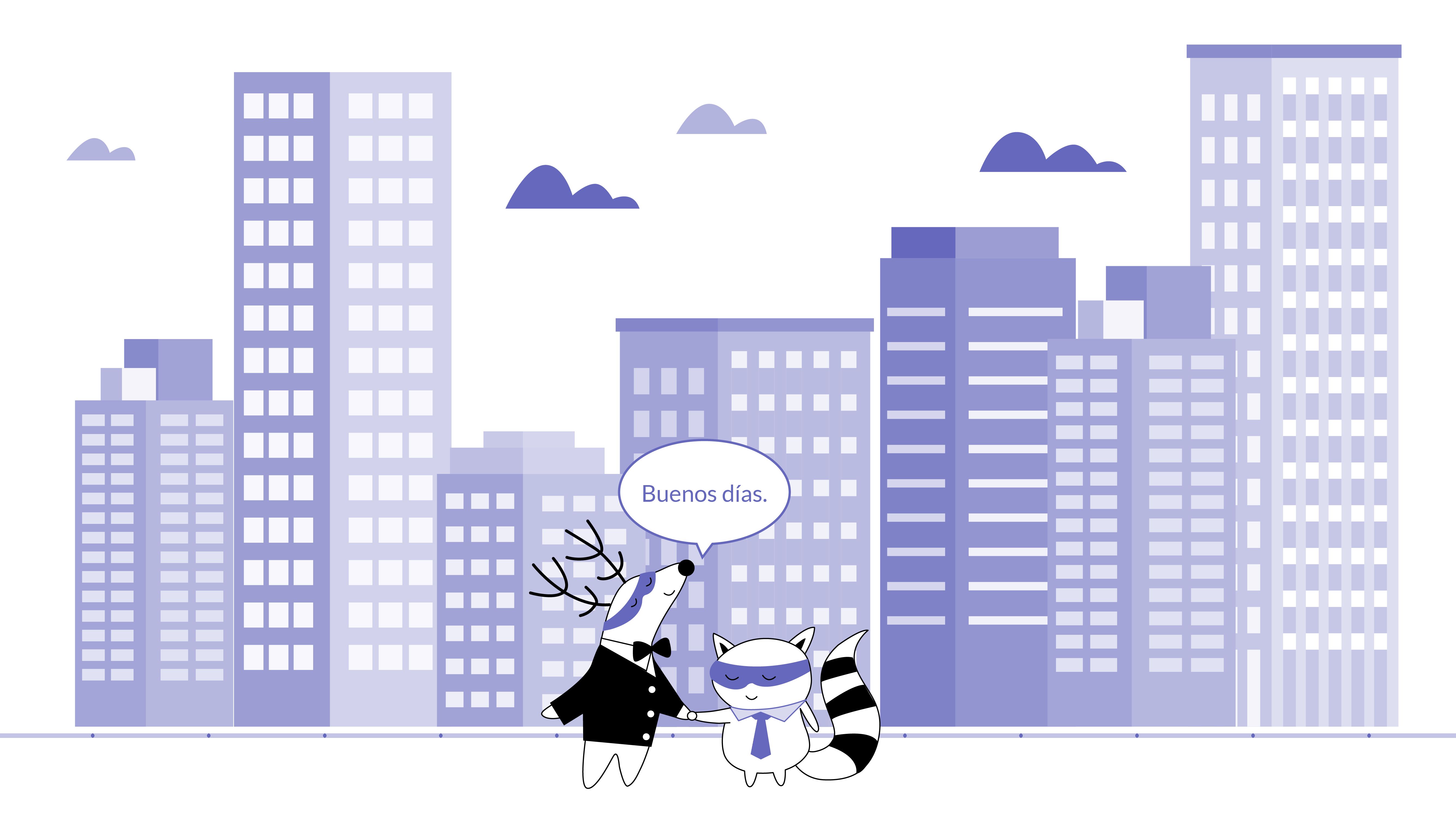 Pocky and Soren doing a handshake, Pocky saying, “Buenos días.”