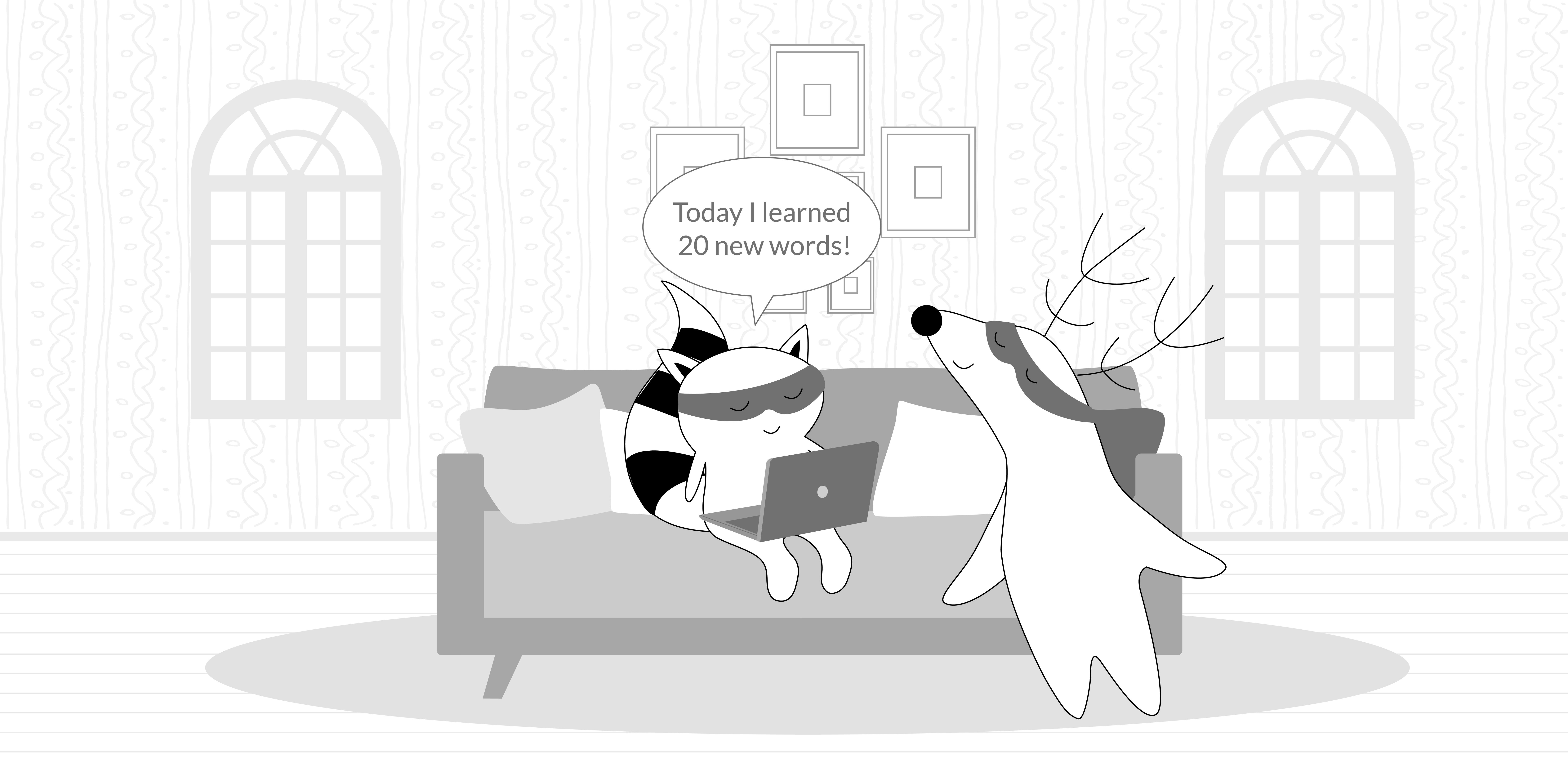 Soren and Benji at home, Soren saying “Today I learned 20 new words!”