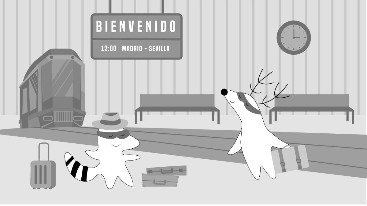  Iggy and Soren at a train station, looking for their carriage. 