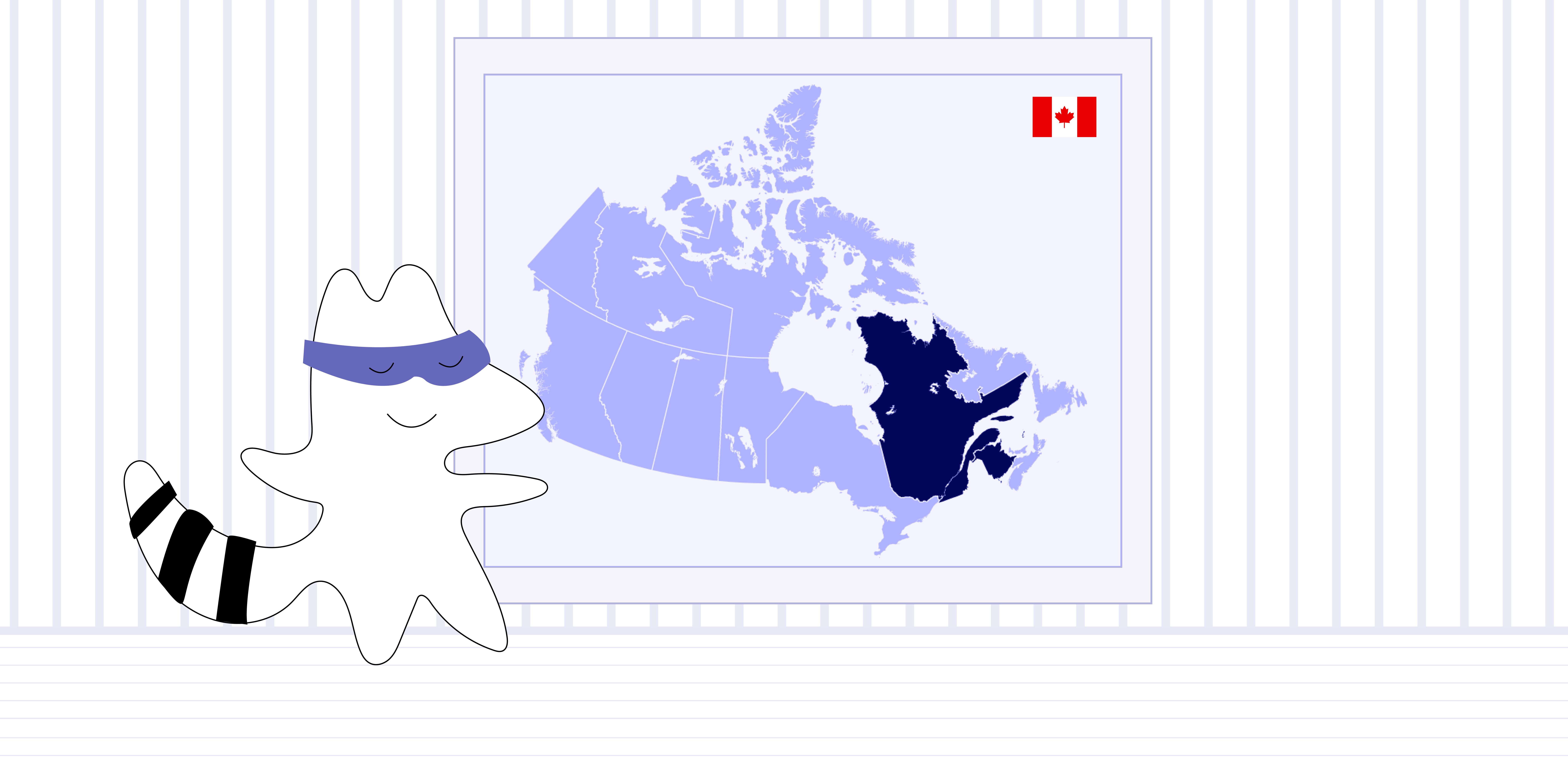 Iggy stands in front of the huge map of Canada with French-speaking regions highlighted