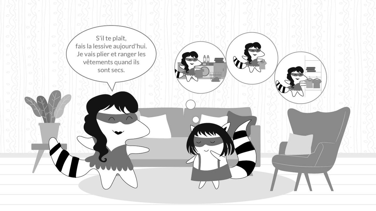 Characters talking about doing laundry