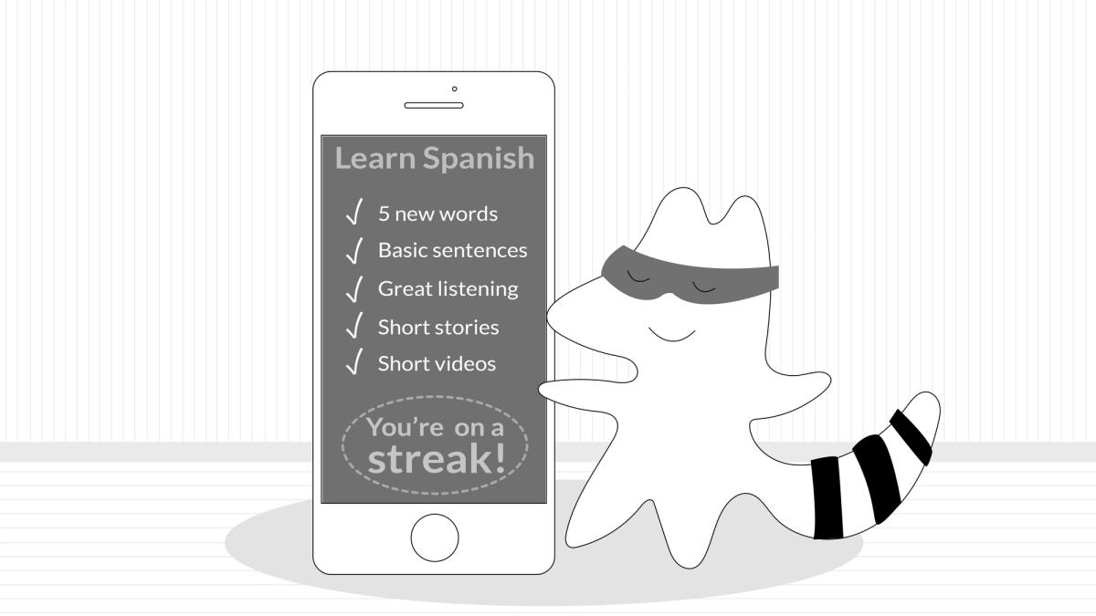  Iggy holds a smartphone with a Habit Tracker open on it. 