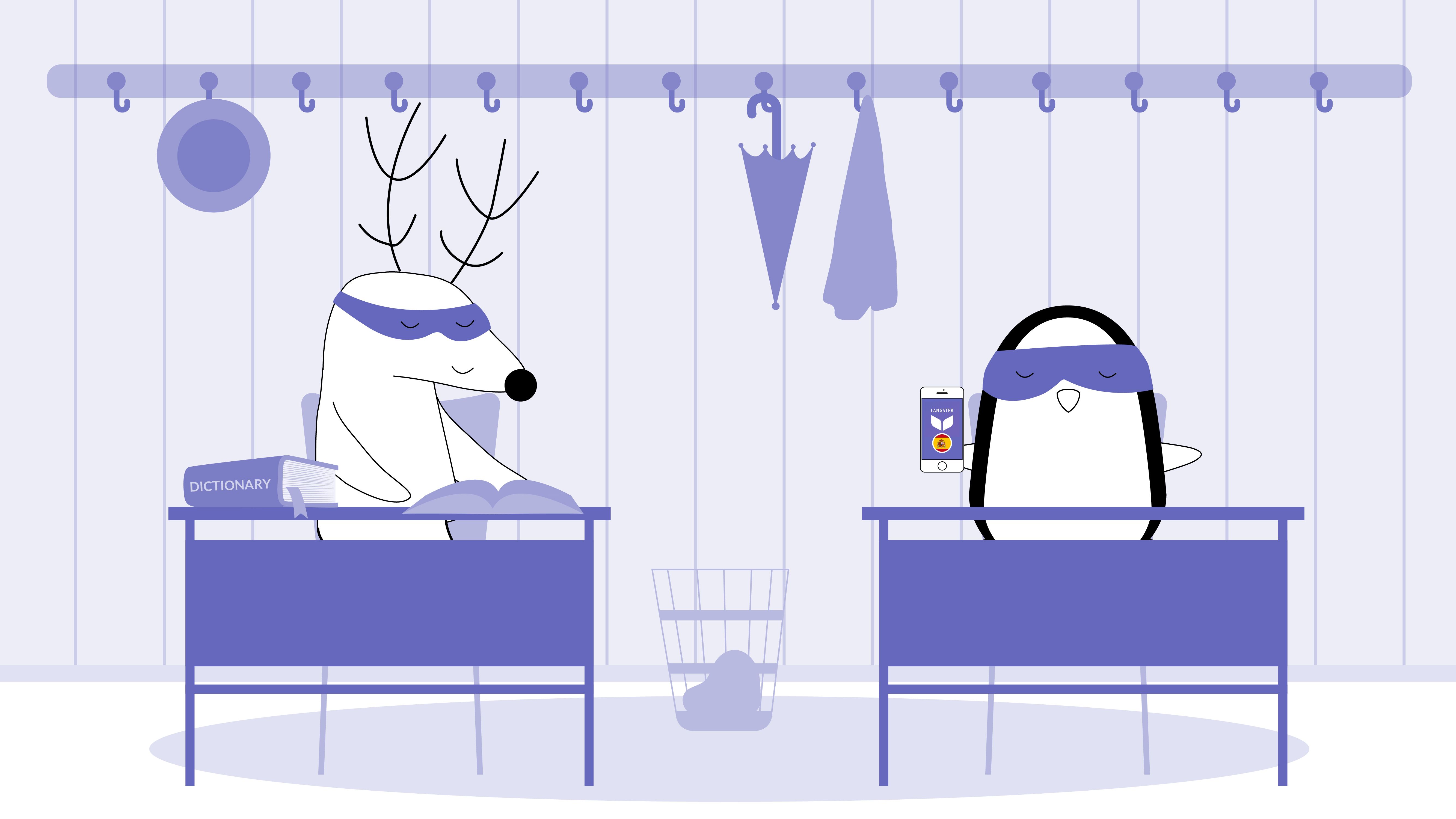 Pocky uses the Langster app to study Spanish from the classroom.