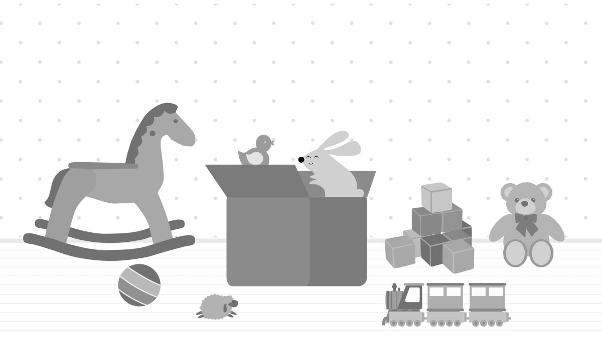 A chest filled with toys like a train, a ball, blocks, and a doll. 