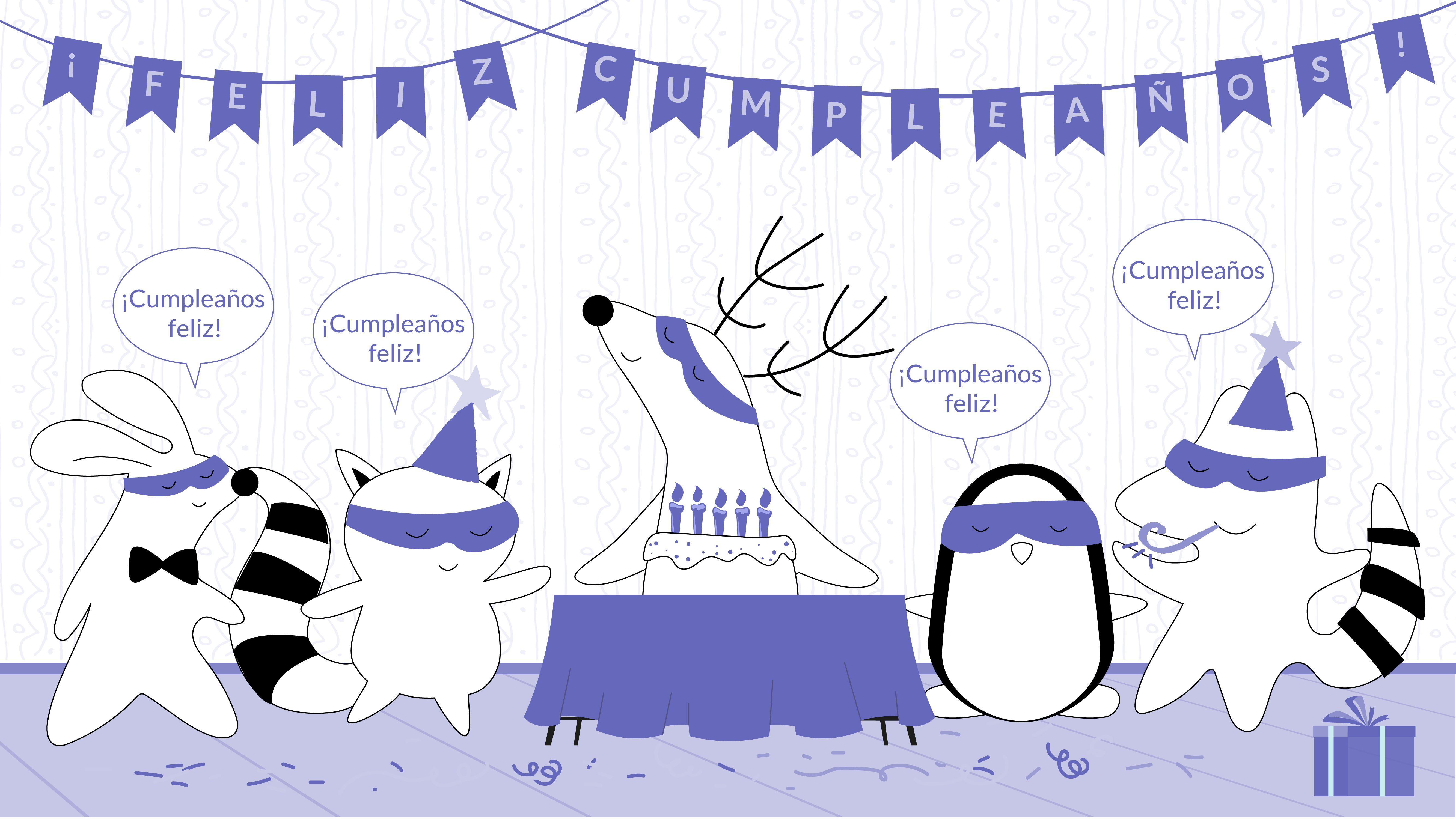  Pocky, Iggy, Benji and Mr Rabbit all celebrating Soren’s birthday, singing “cumpleaños feliz”.