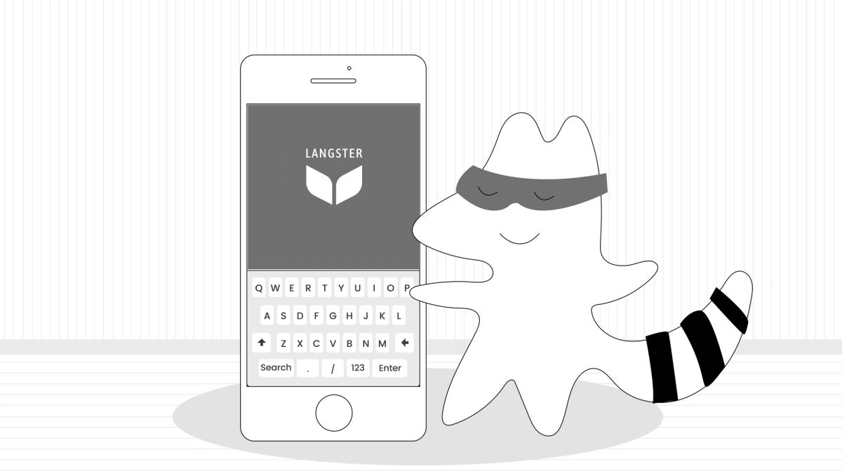 Iggy using her phone to learn English (maybe showing her screen featuring Langster).