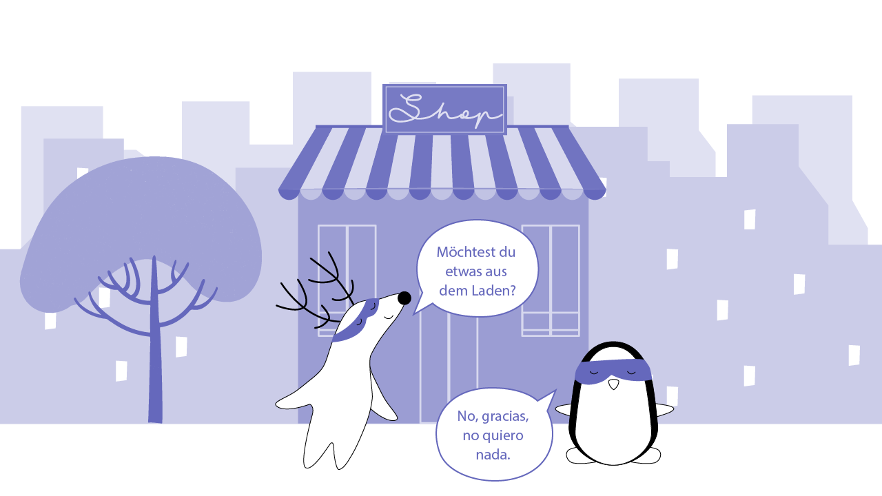 Soren stands in front of the door, ready to go to the store.