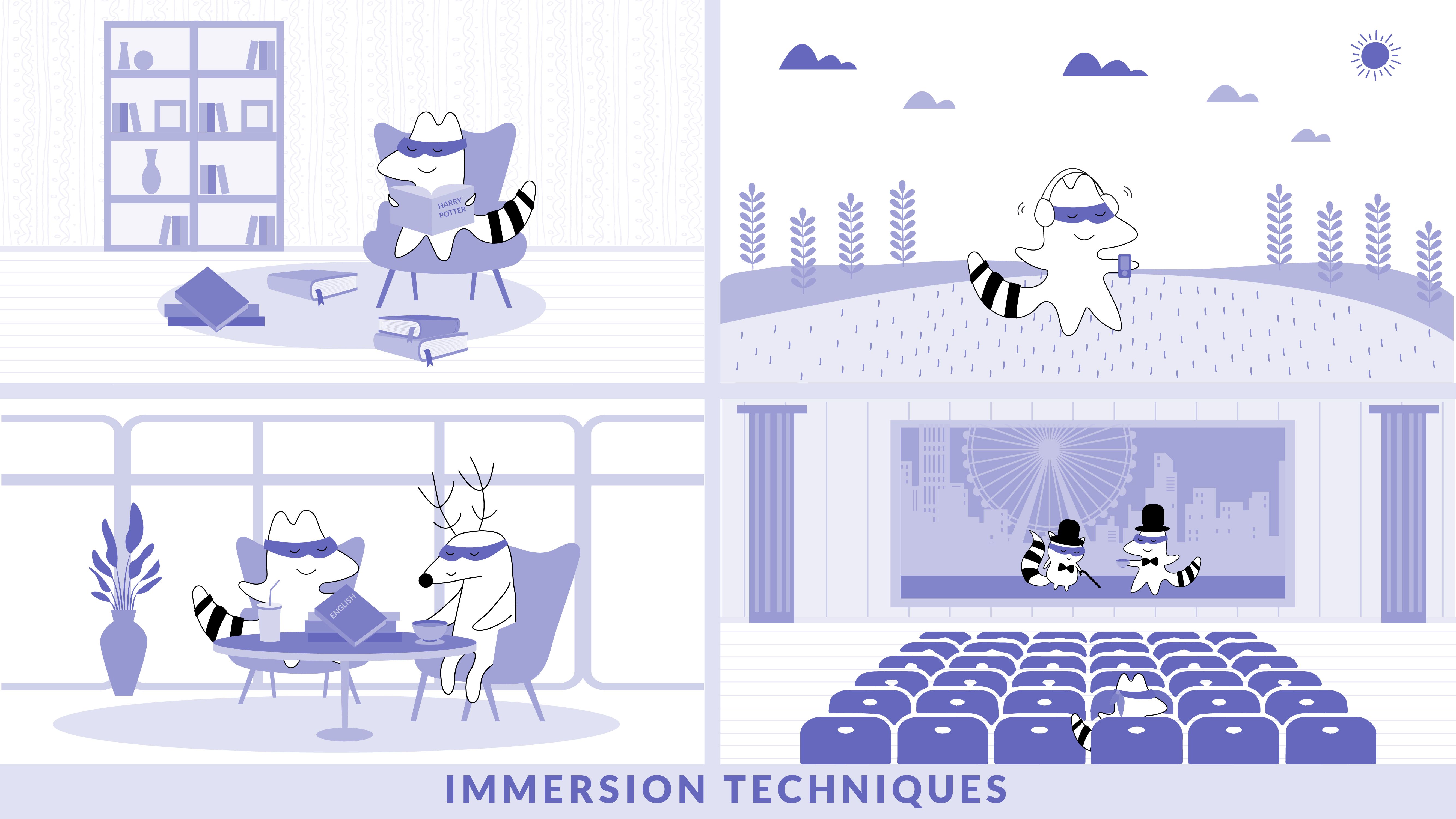 A collage of four images entitled “Immersion Techniques