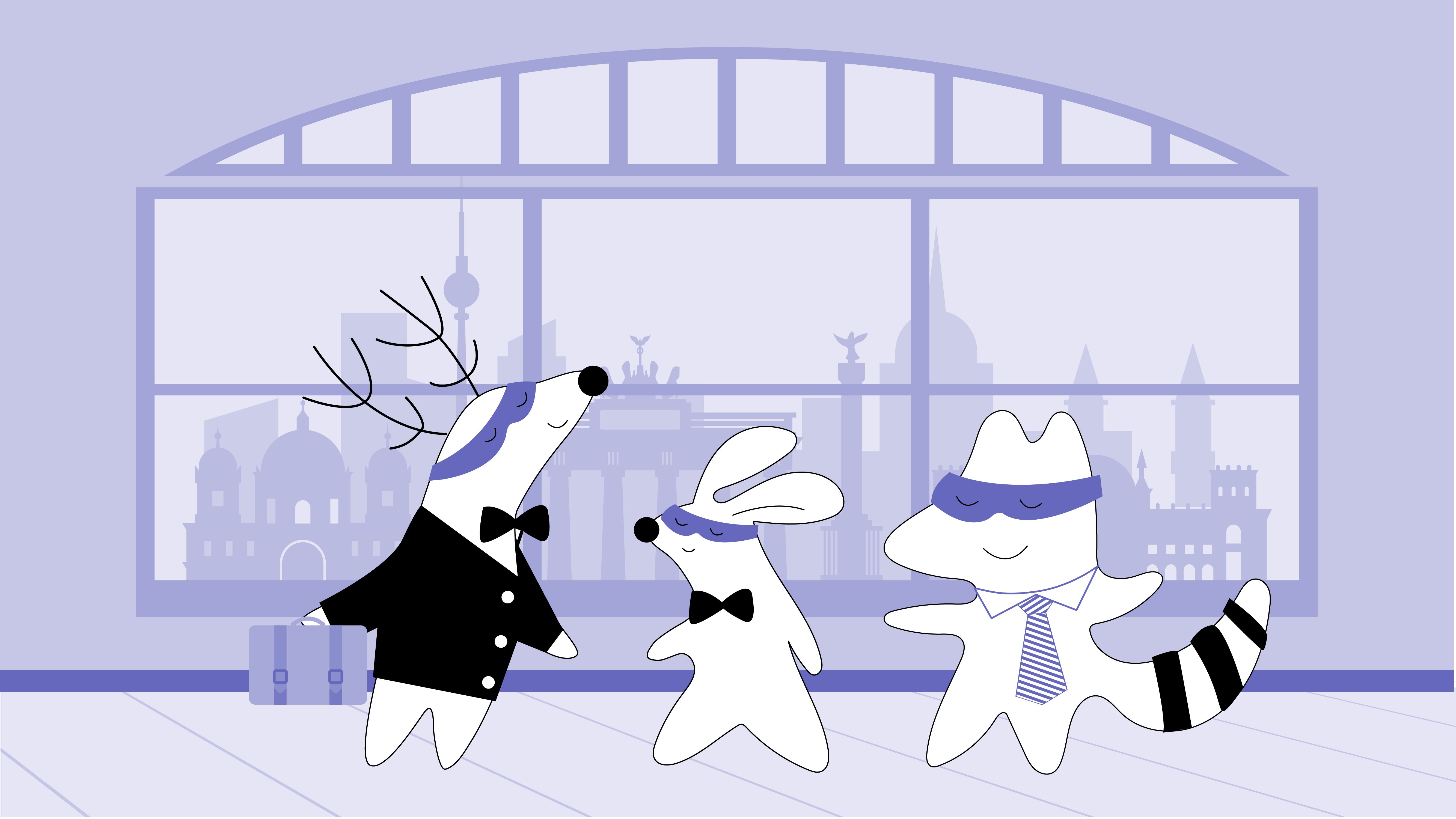 Iggy, Benji, and Soren dressed formally, at a business meeting.