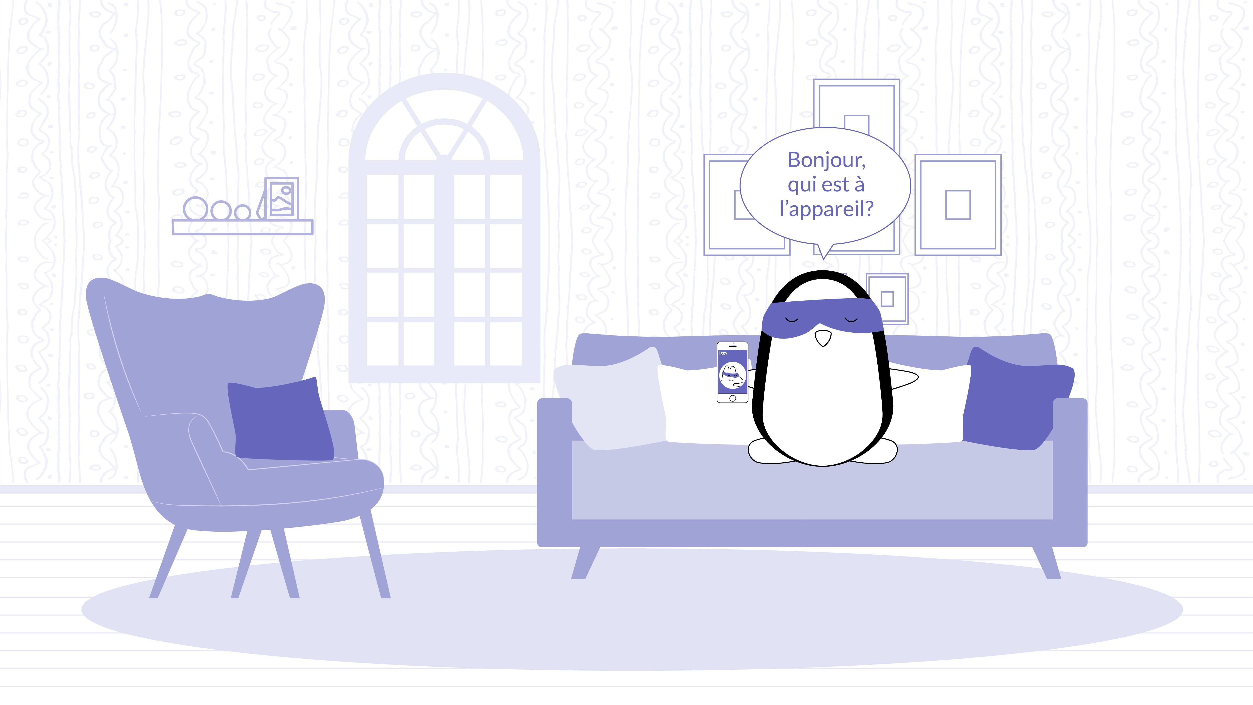 Pocky talking to someone casually on the phone: “Bonjour, qui est à l’appareil ?”