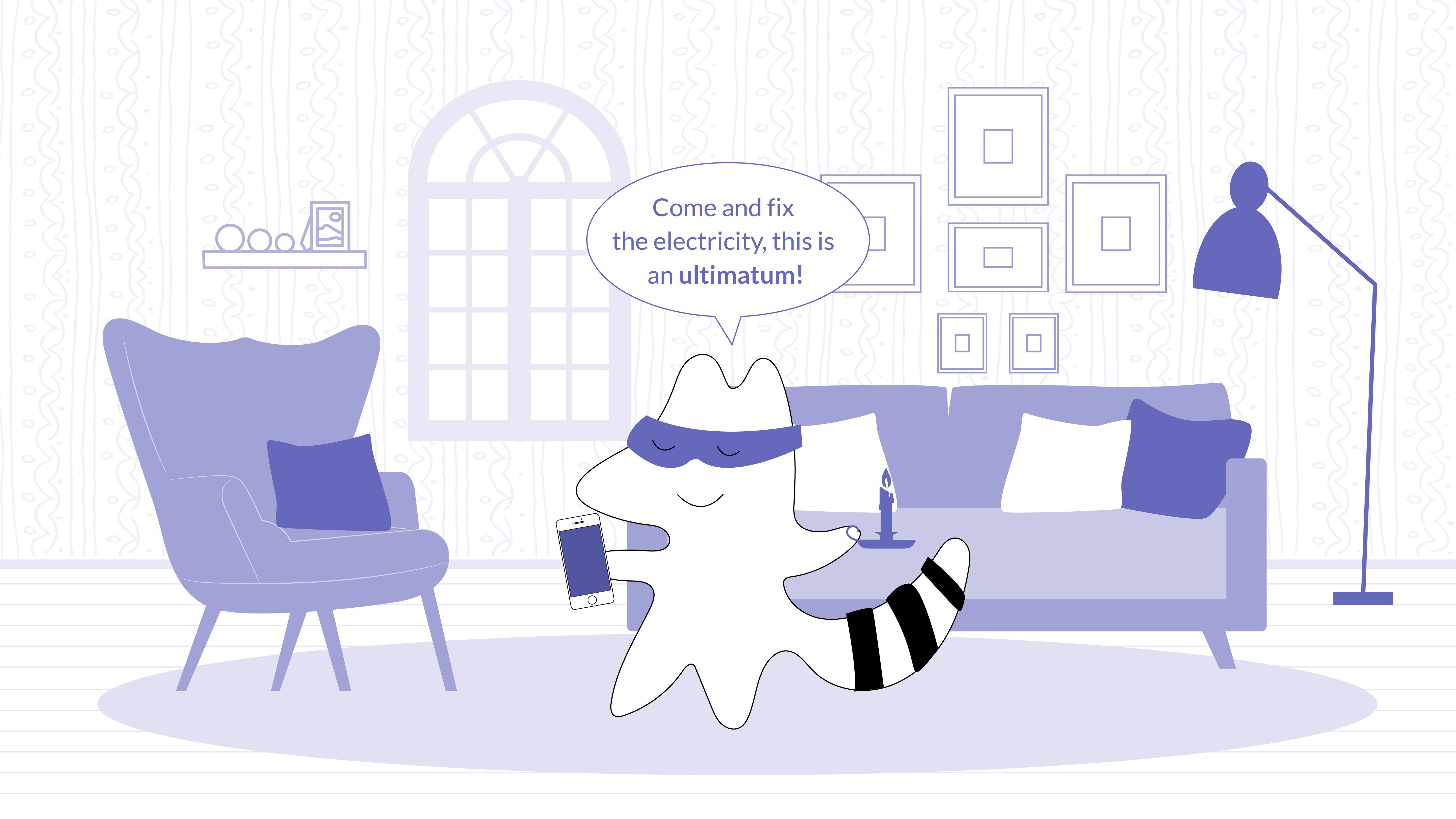 Iggy speaking on the phone and saying: “Come and fix the electricity, this is an ultimatum.”