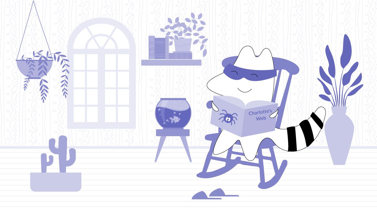 Iggy’s reading Charlotte's Web in her cozy reading nook at home, swinging in a rocking chair.