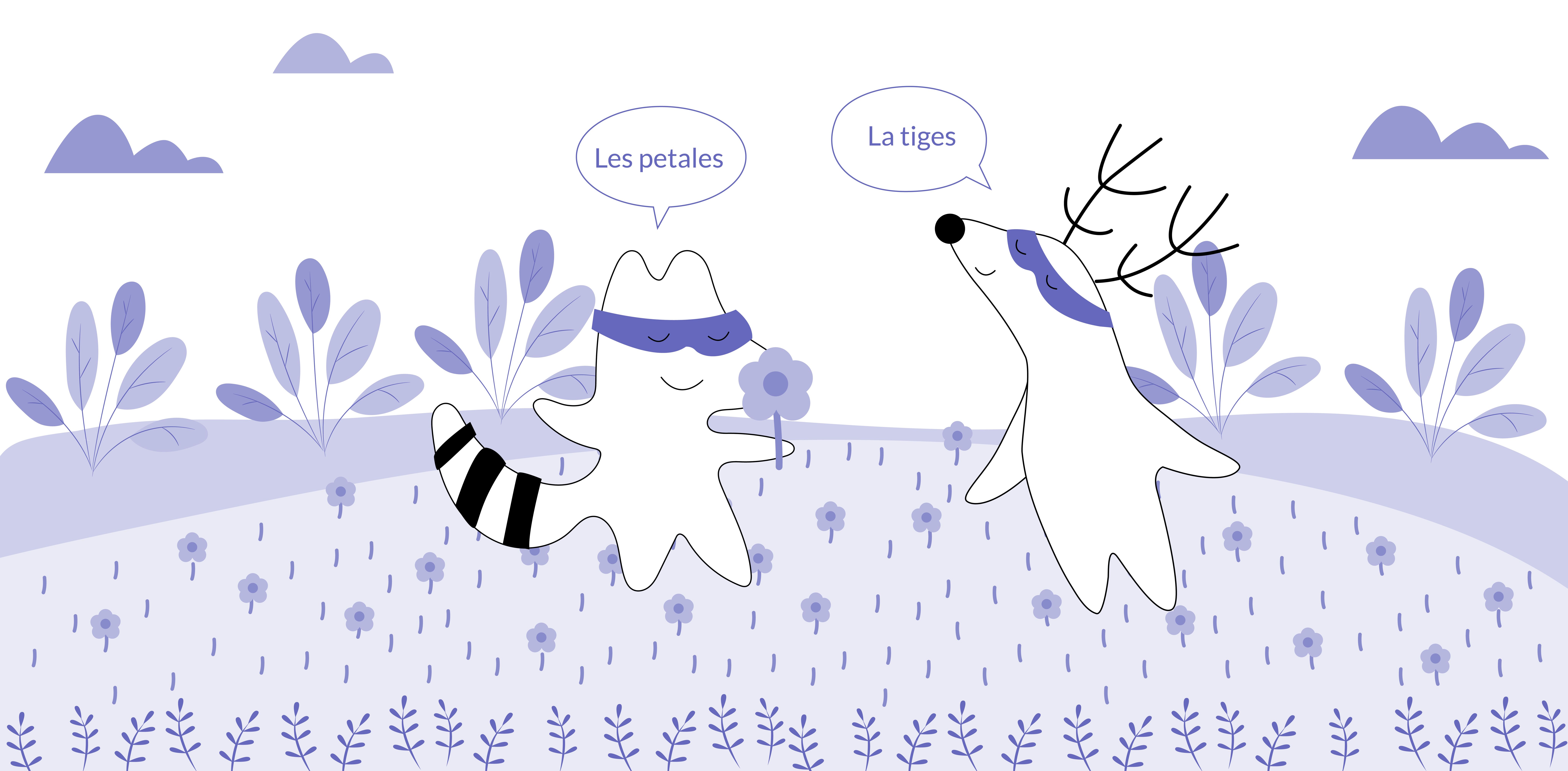 Iggy holding up a flower and pointing at the petals, saying