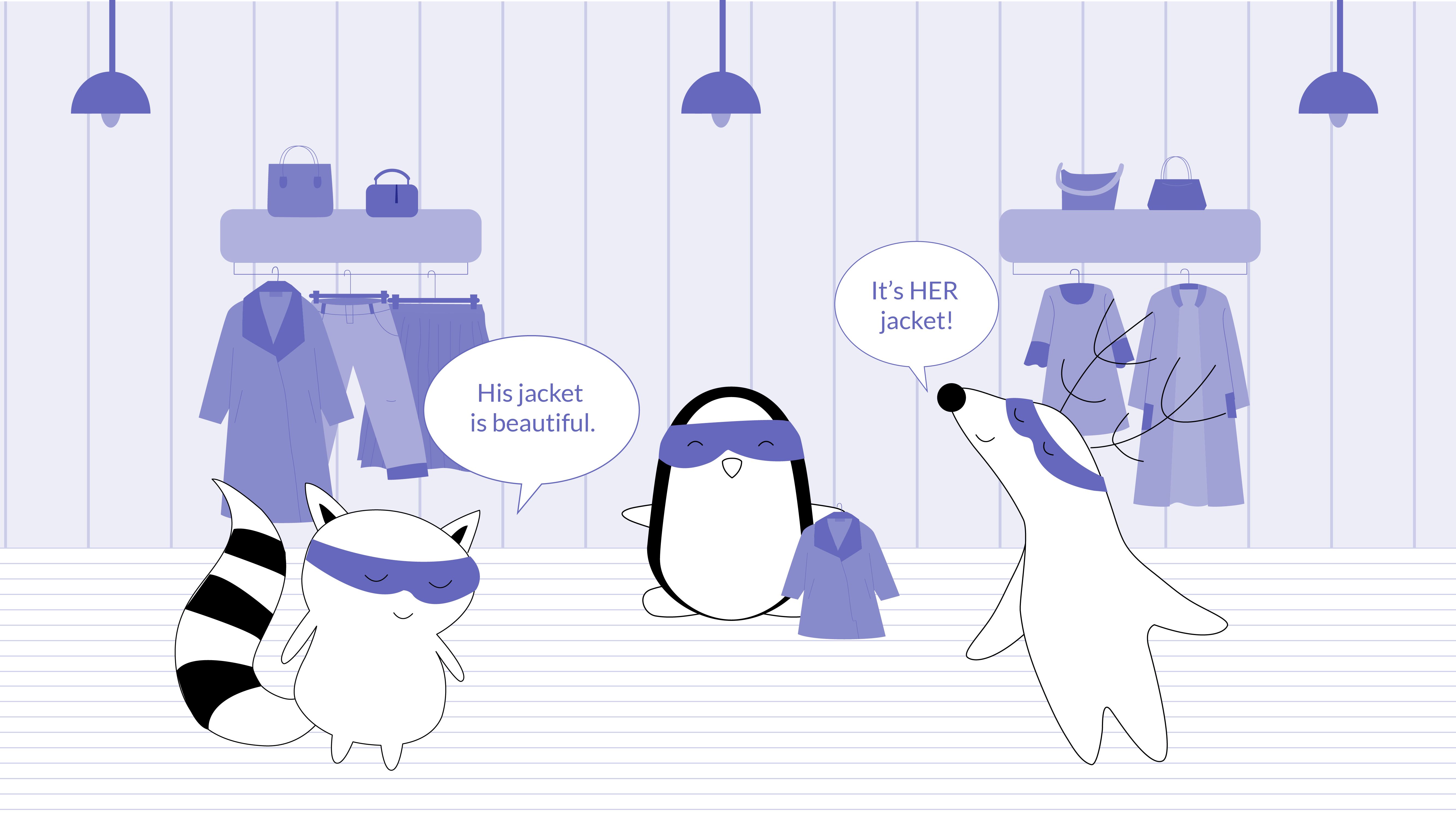 Pocky is wearing a new jacket. Benji and Soren look at her, Benji saying “his jacket is beautiful” and Soren saying “it’s HER jacket”.