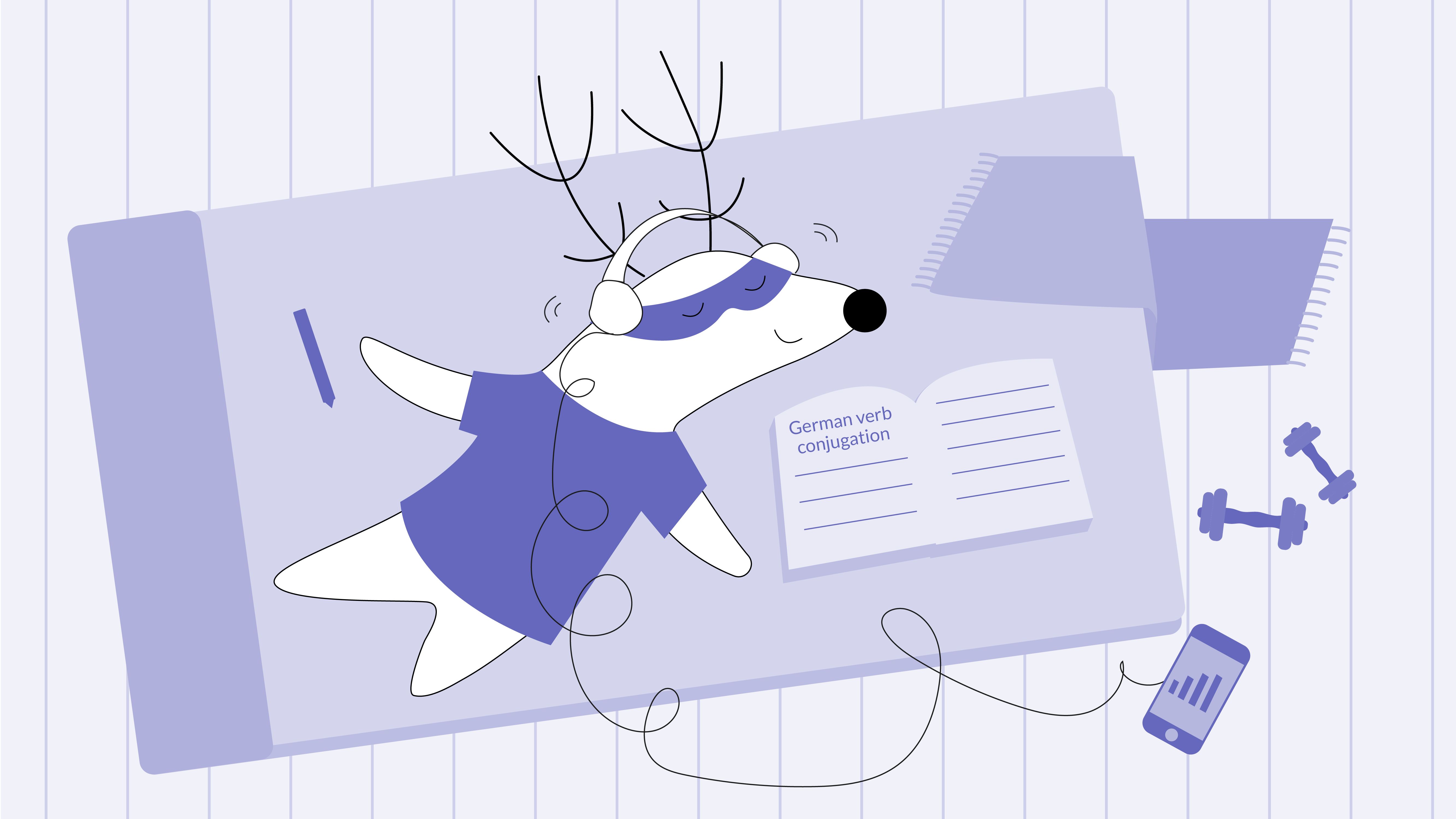 Soren, in his bed, in headphones, adjusts the volume to a comfortable level (can be shown as a green indicator on the smartphone’s display).