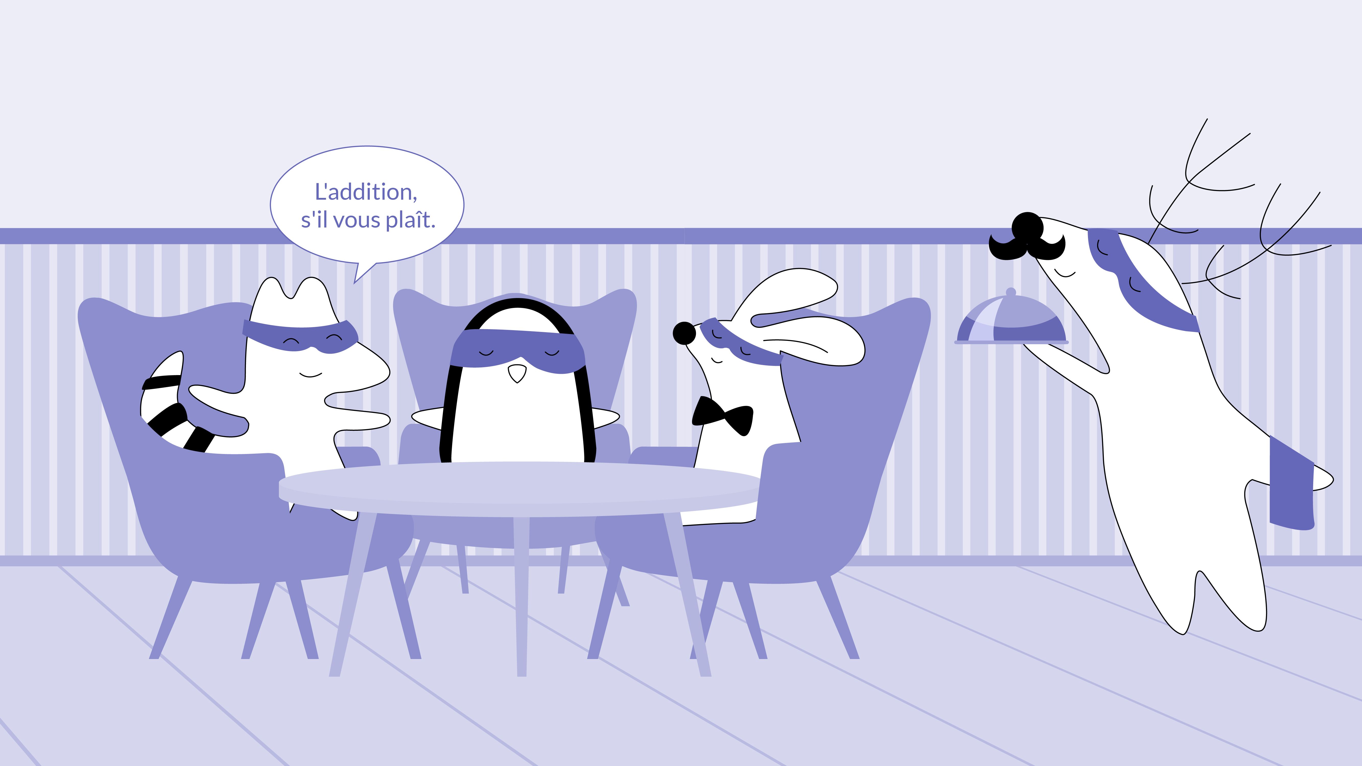 Pocky, Benji, and Iggy are at the restaurant, Iggy says to the waiter (Soren), “L'addition, s'il vous plaît.”