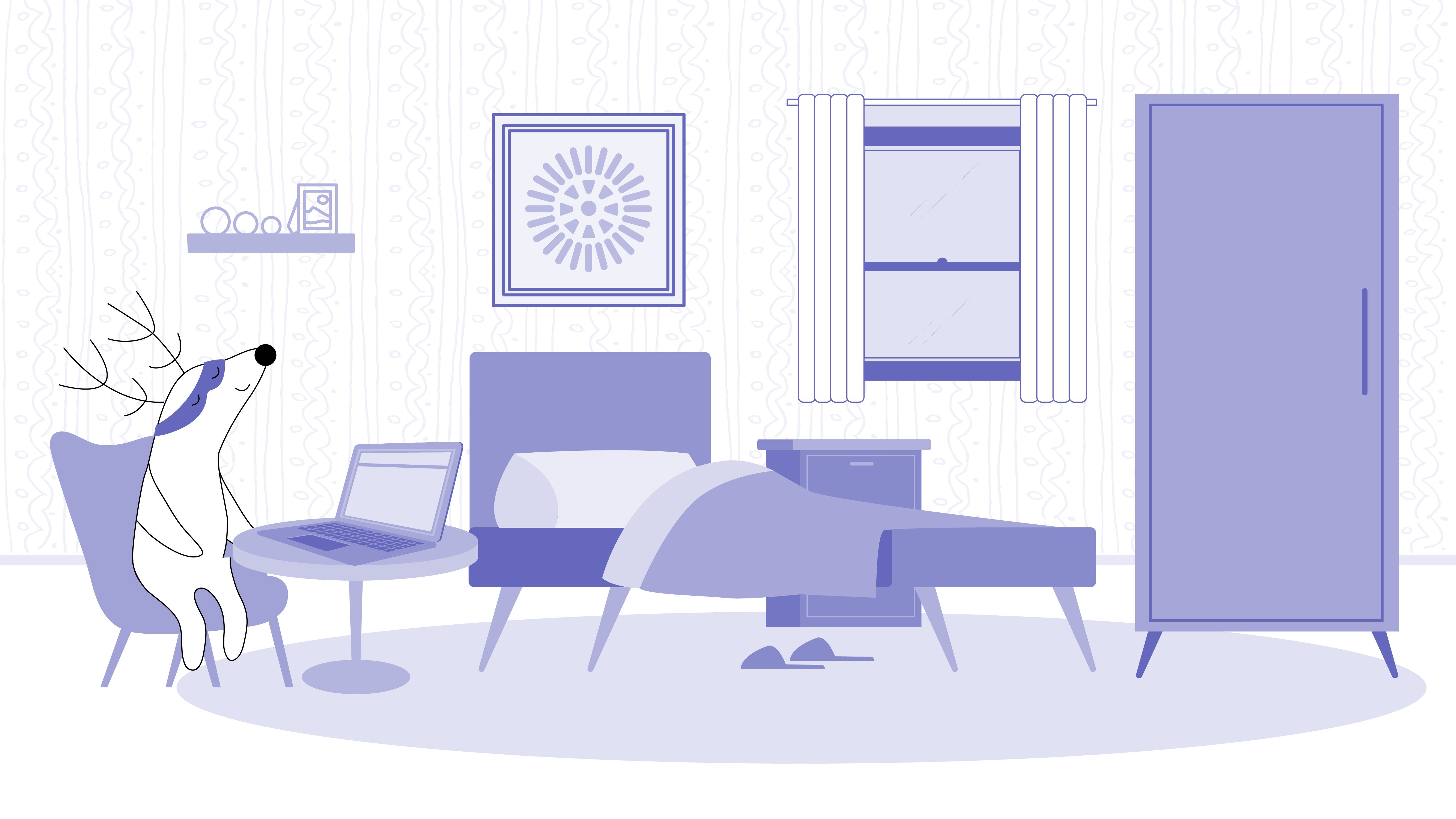 Soren creates a night study-friendly atmosphere in his bedroom, closing the blinds, throwing pillows on the bed, and turning on dim lights.