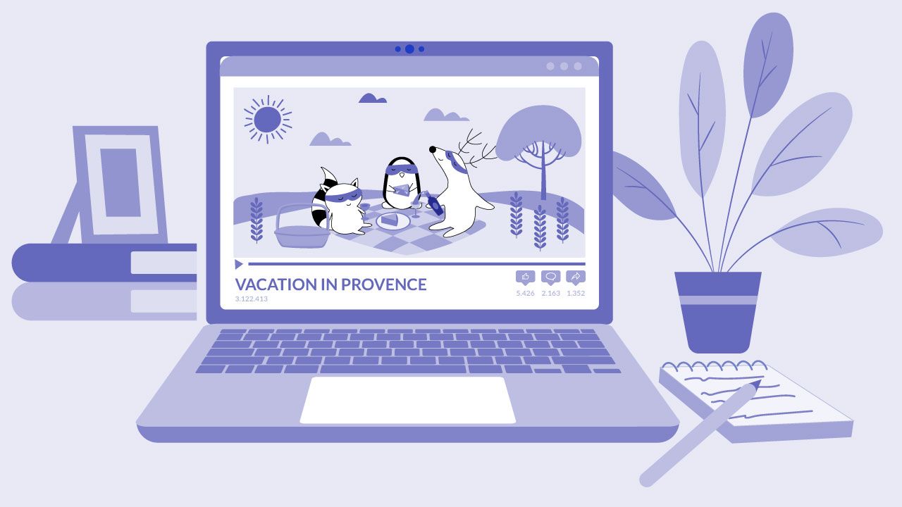 A character learning French on YouTube