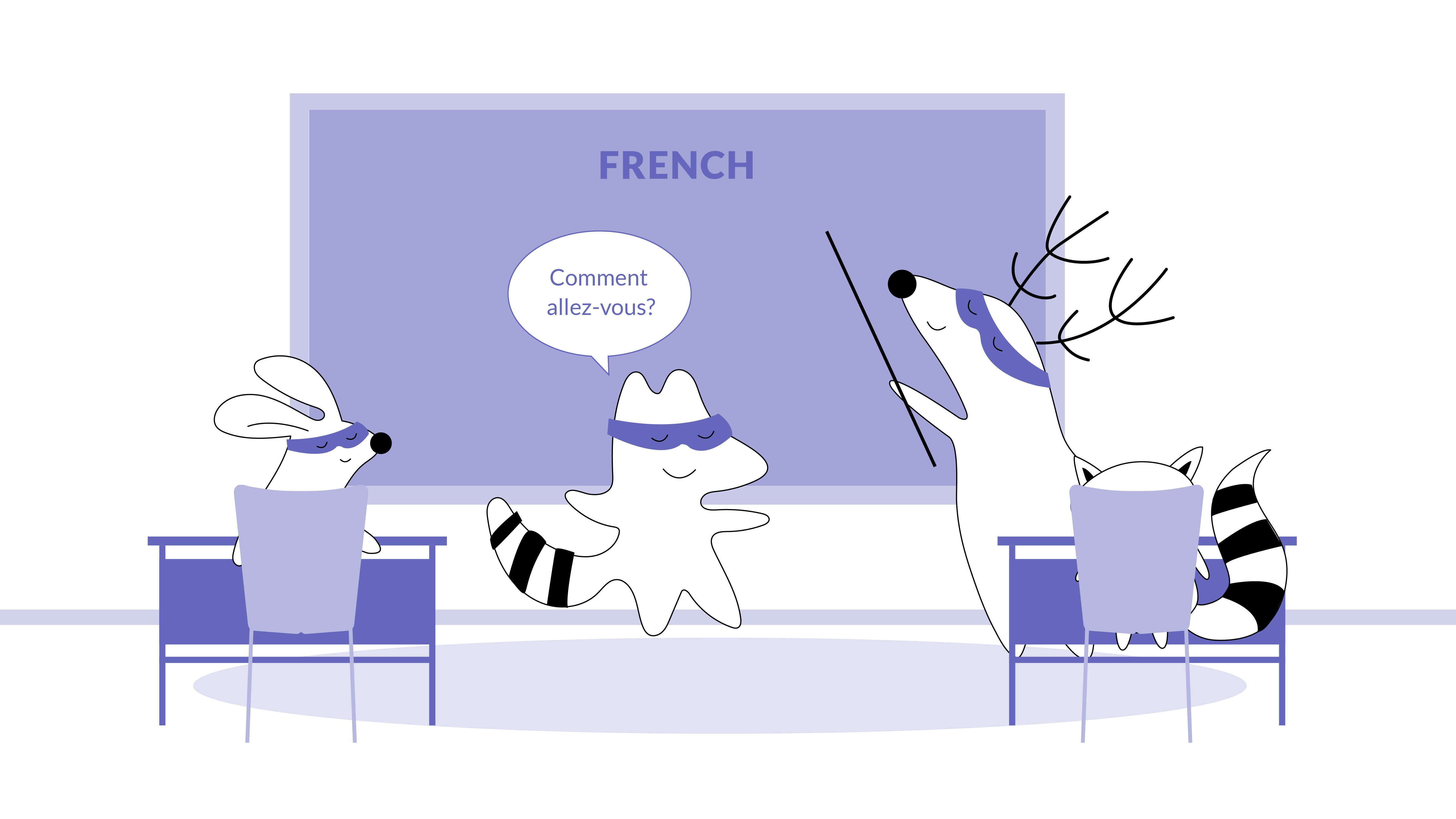 Iggy (as a student) addressing Soren (as a teacher) with the phrase “Comment allez-vous?”