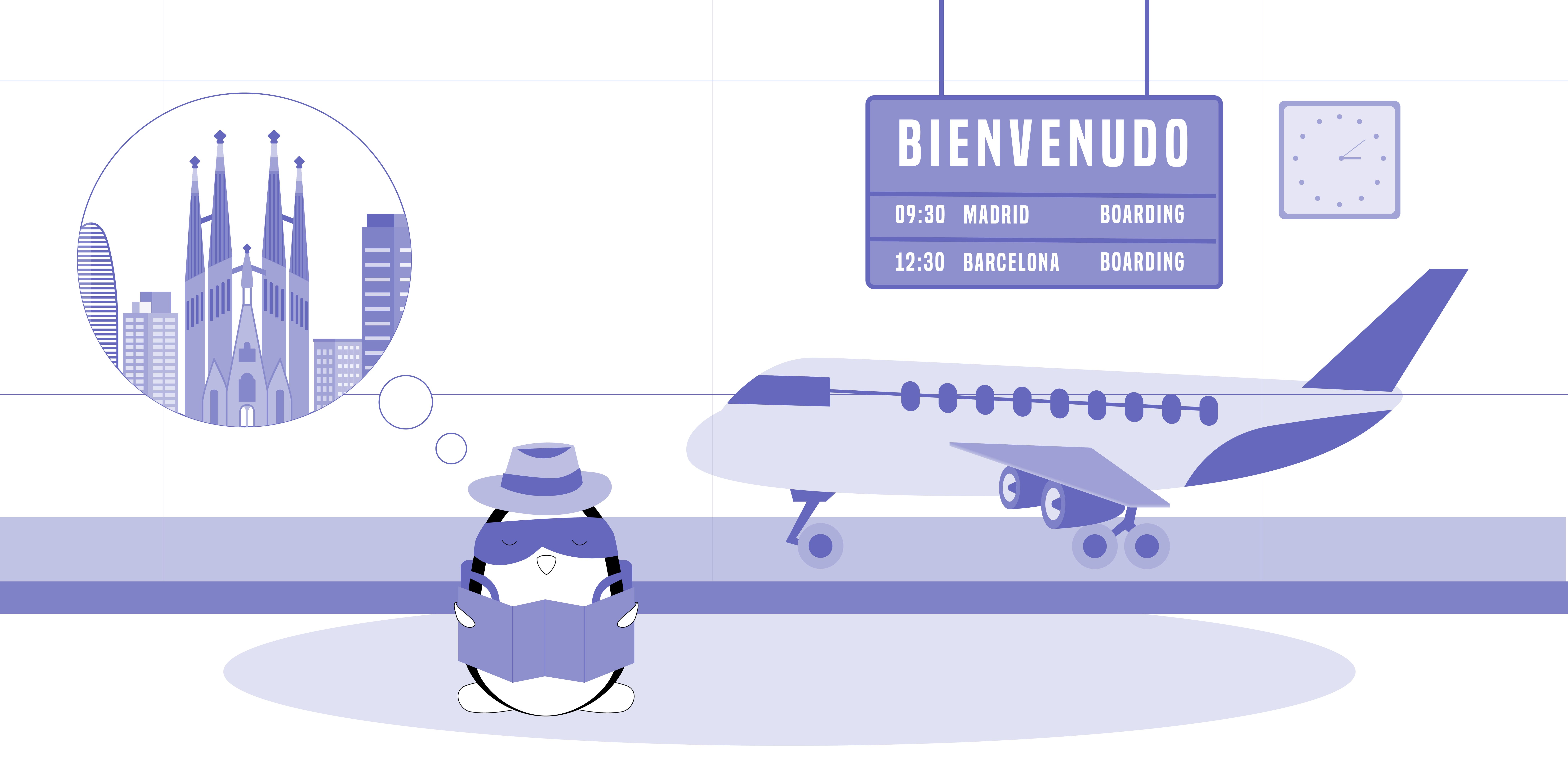 Pocky is boarding a plane that goes to Spain.