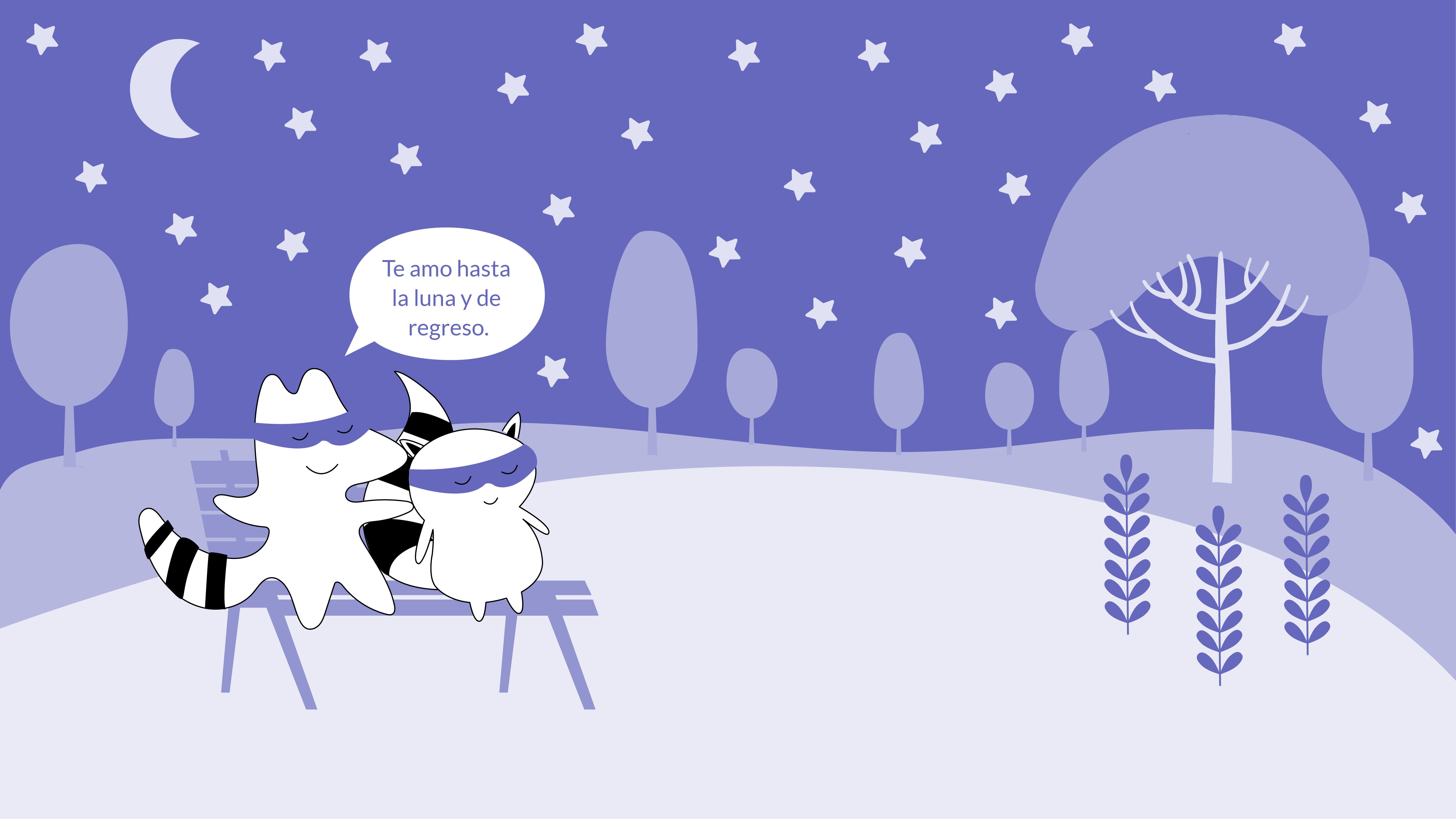 Soren and Benji are sitting on the beach at night, looking at the starry sky. Sorean says, “Te amo hasta la luna y de regreso.”