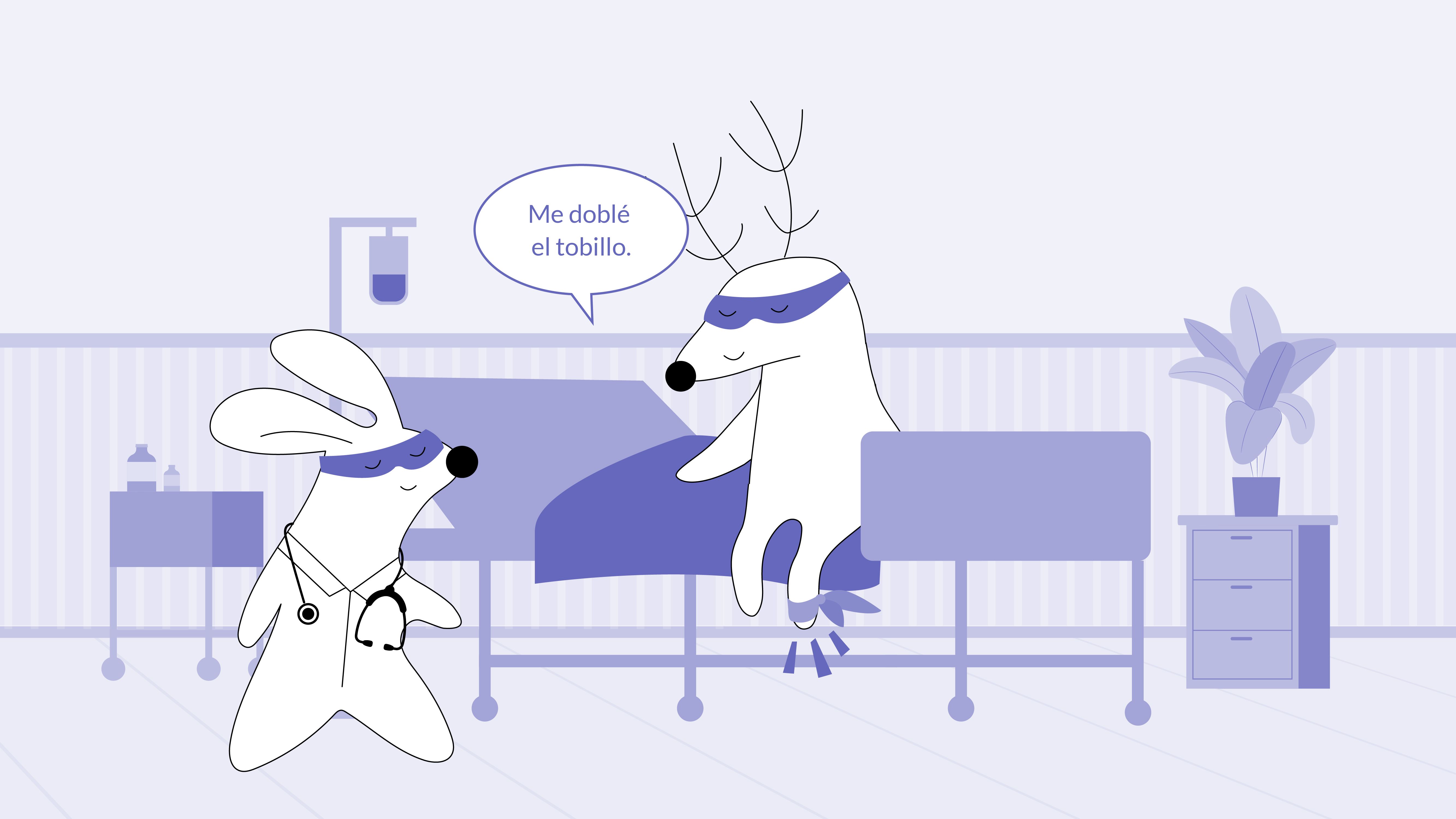 Soren is at the hospital, in pain, telling the doctor, “Me doblé el tobillo,” while talking about his ankle.