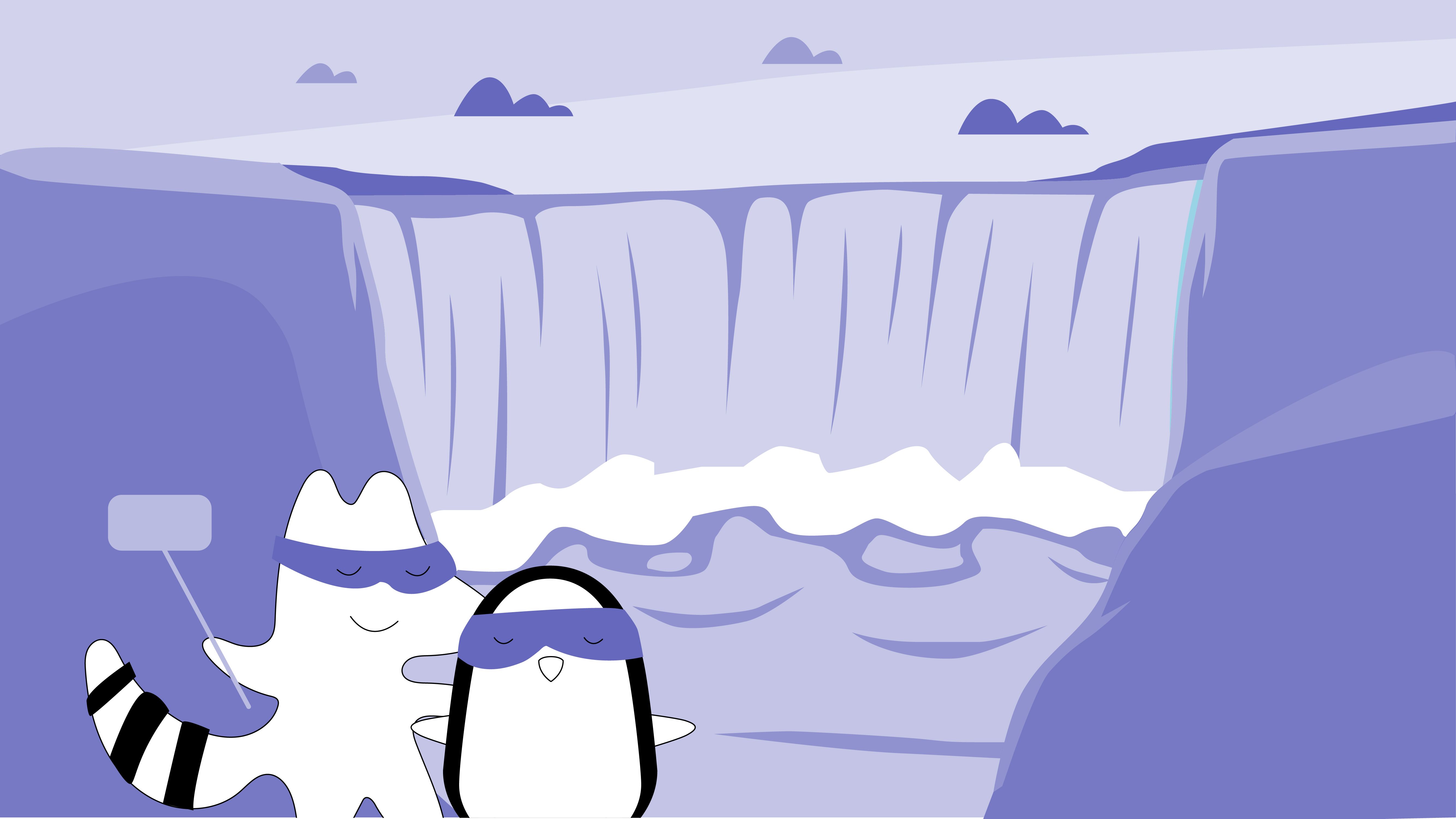 Iggy and Pocky are taking selfies with Niagara Falls, Canada, in the background.