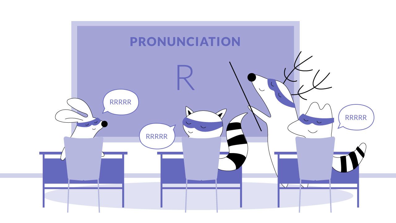 Characters learning to pronounce the French