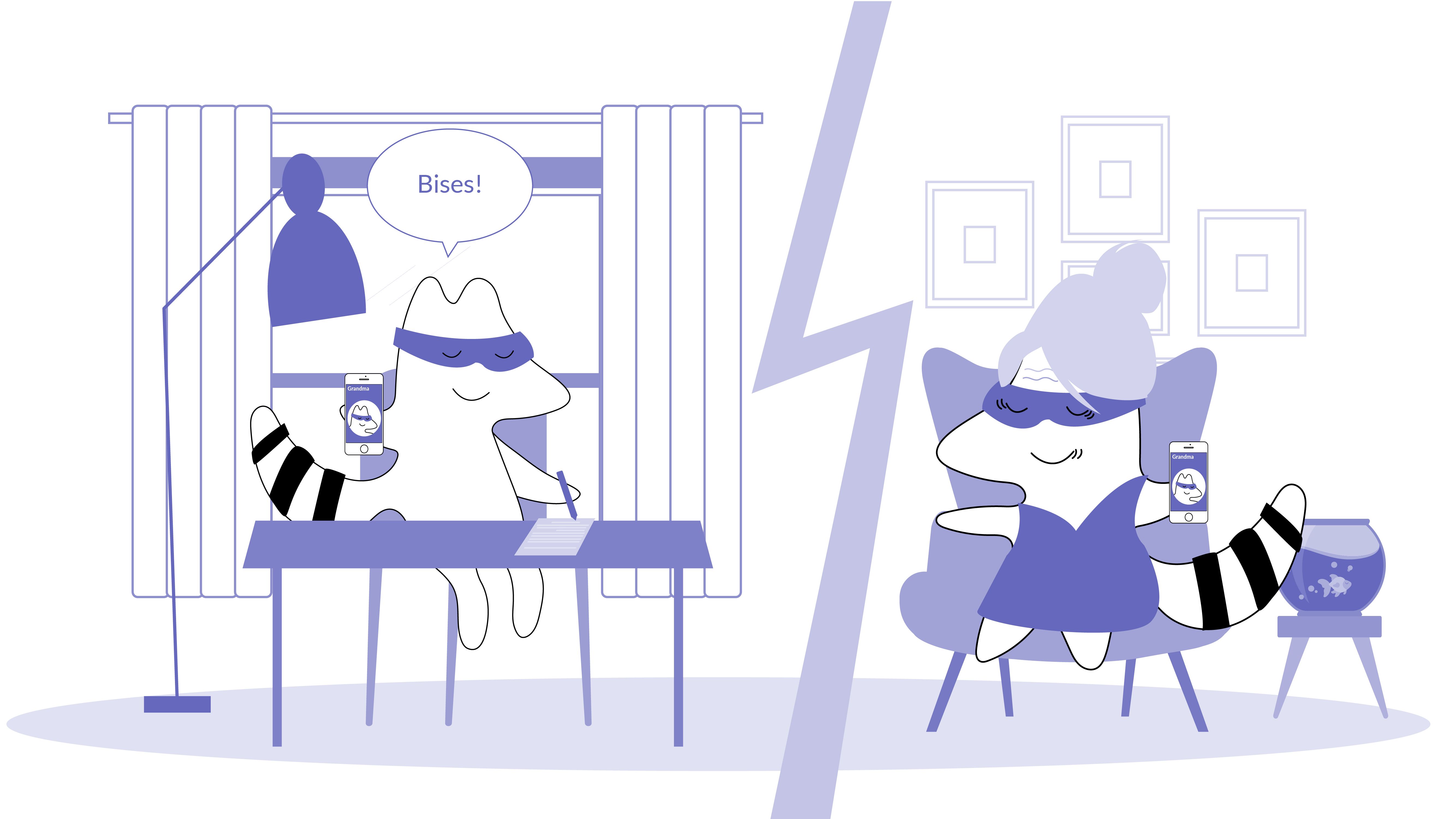 Iggy saying goodbye to his grandma on the phone, saying “Bises”