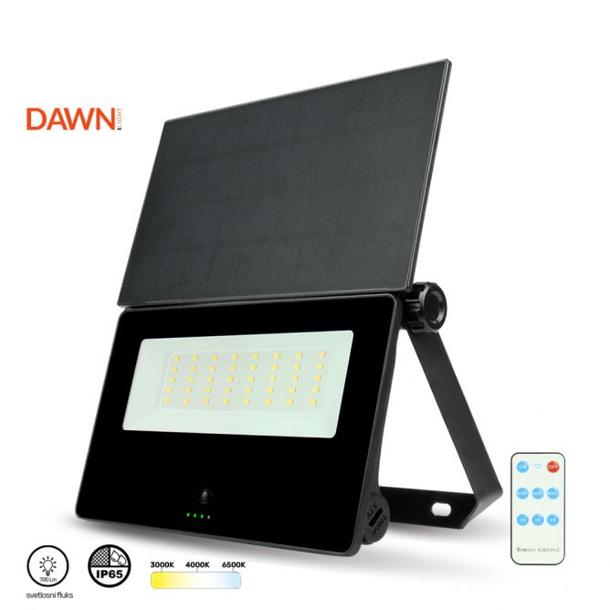 Solarni reflektor DAWN TONIK-T 700lm CCT IP65 crna