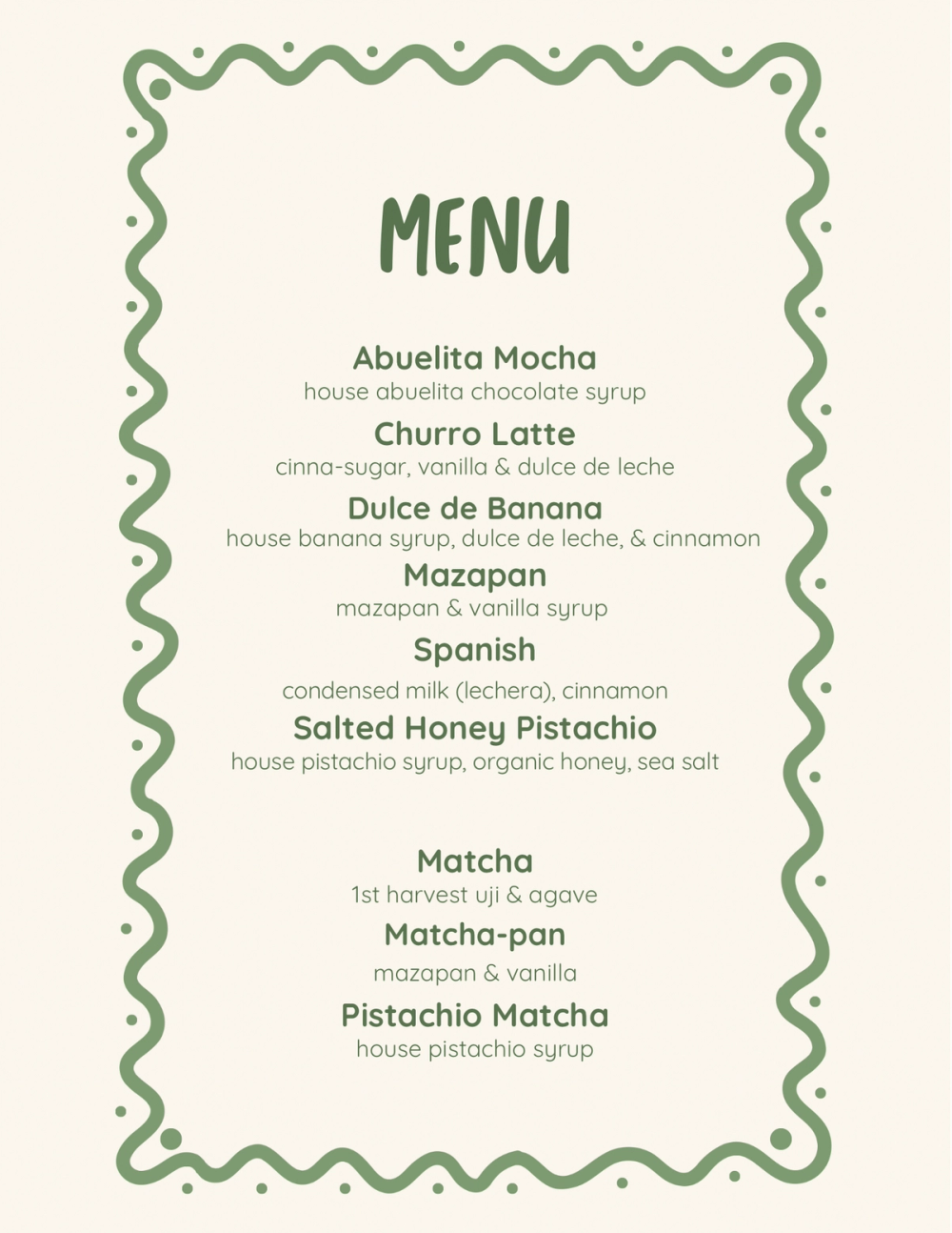 Current drink menu
