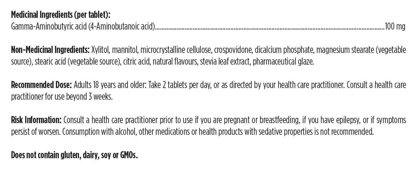 Canadian manufacturer supplement facts for PharmaGABA 60 Chewable Tablets