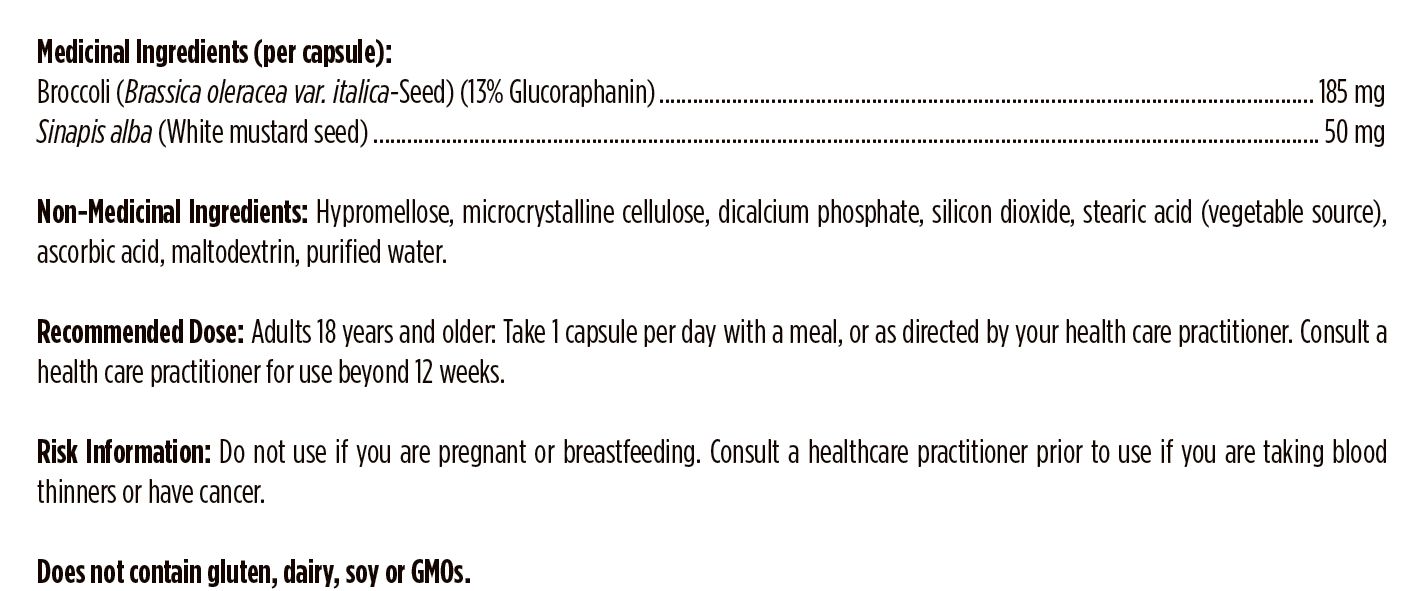 Canadian manufacturer supplement facts for BroccoProtect